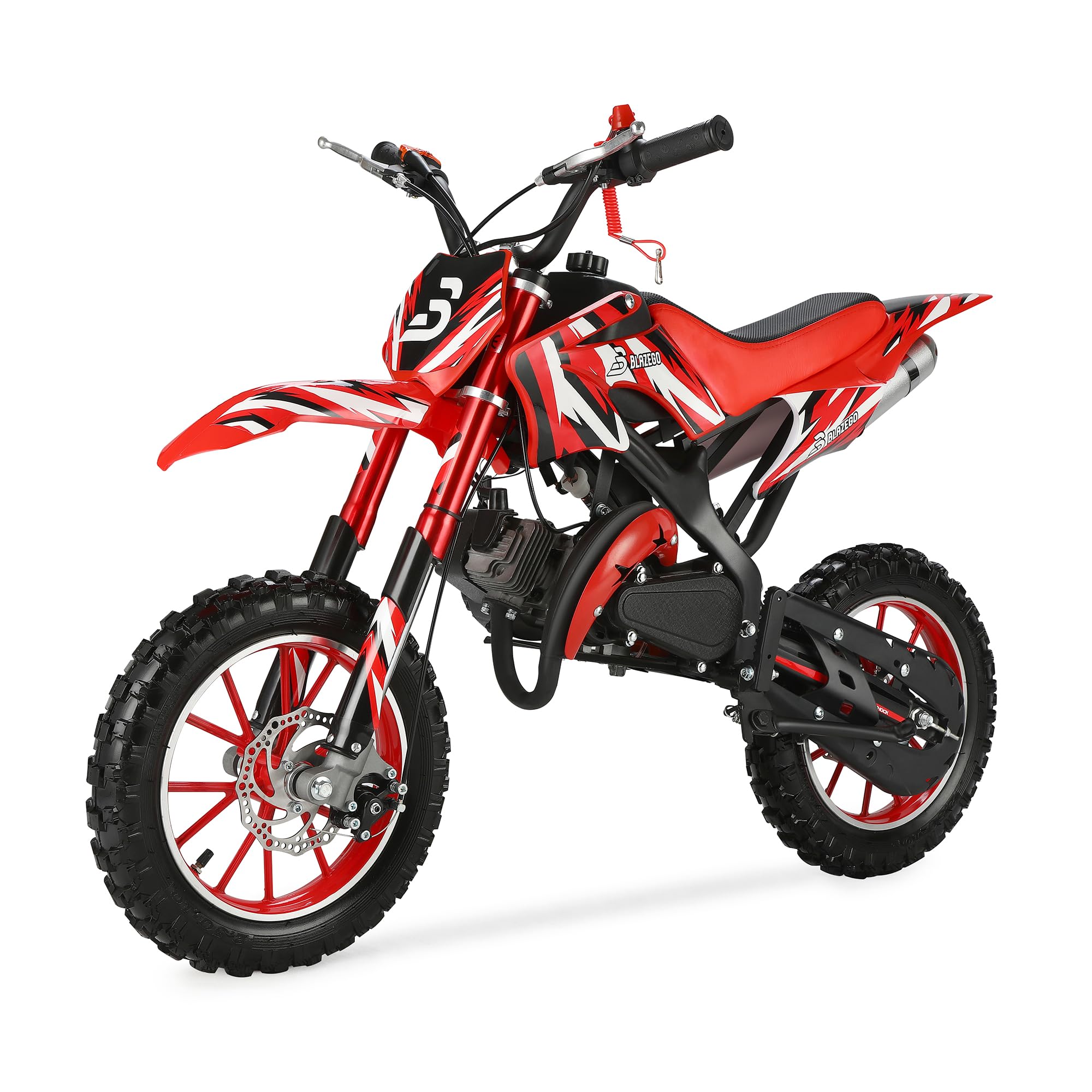 49CC Kids Gas Dirt Bike, 2-Stroke Gas Powered Motorcycle, Dual Disc Brakes, Front & Rear Shock, 10" Off-Road Tires, 28 MPH Top Speed, 132 LBS Max Load, Mini Dirtbike for Kids 8-14, Red