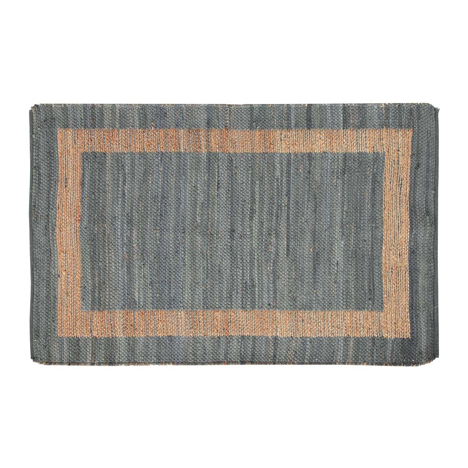 Homescapes Teppich/Bettvorleger Veranda, handgewebt aus 50% Hanf und 50% Baumwolle, 90 x 150 cm, Flickenteppich mit geometrischem Muster, grau- Hellbraun