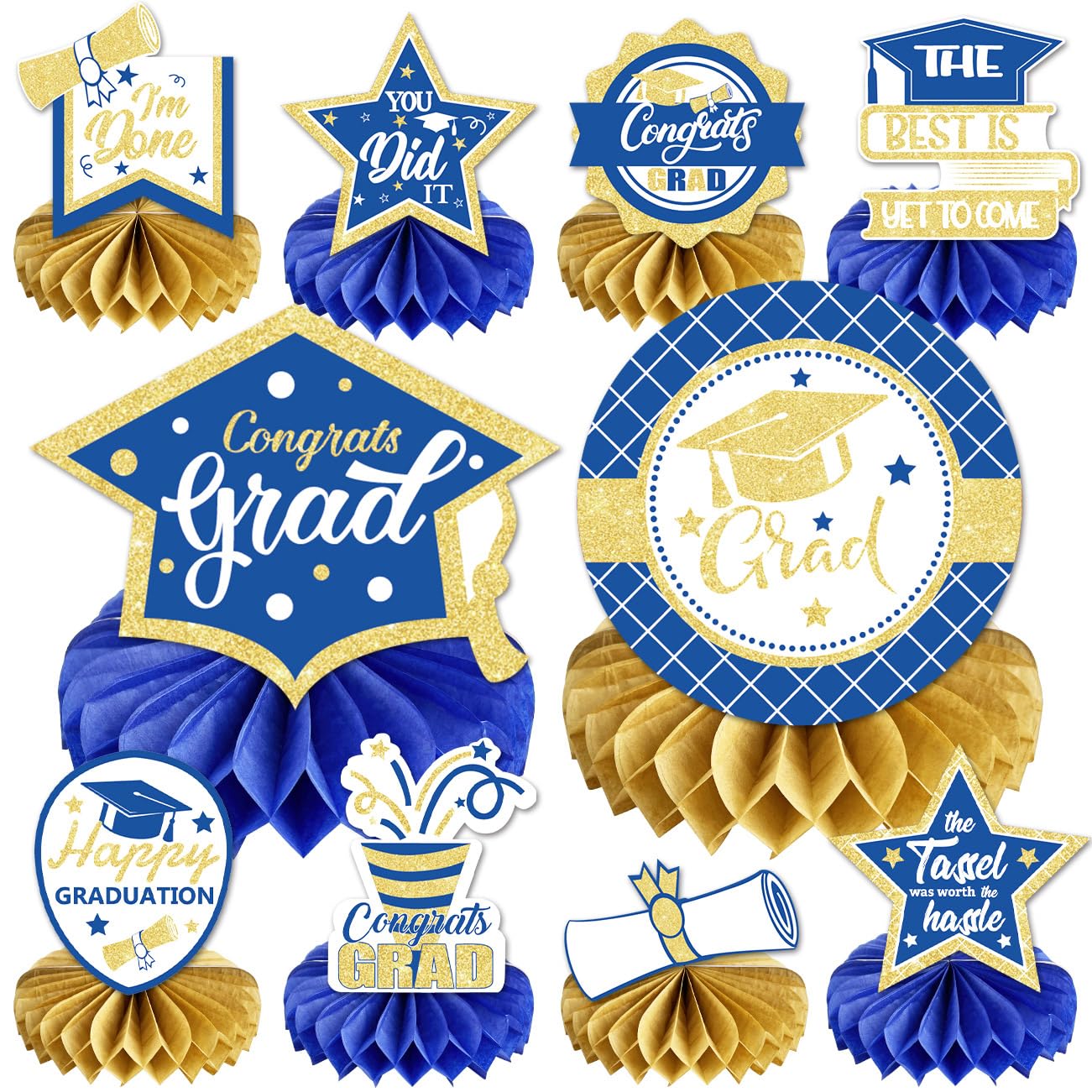 Buy 10 PCS Graduation Party Decorations Class of 2024 Blue and Gold ...