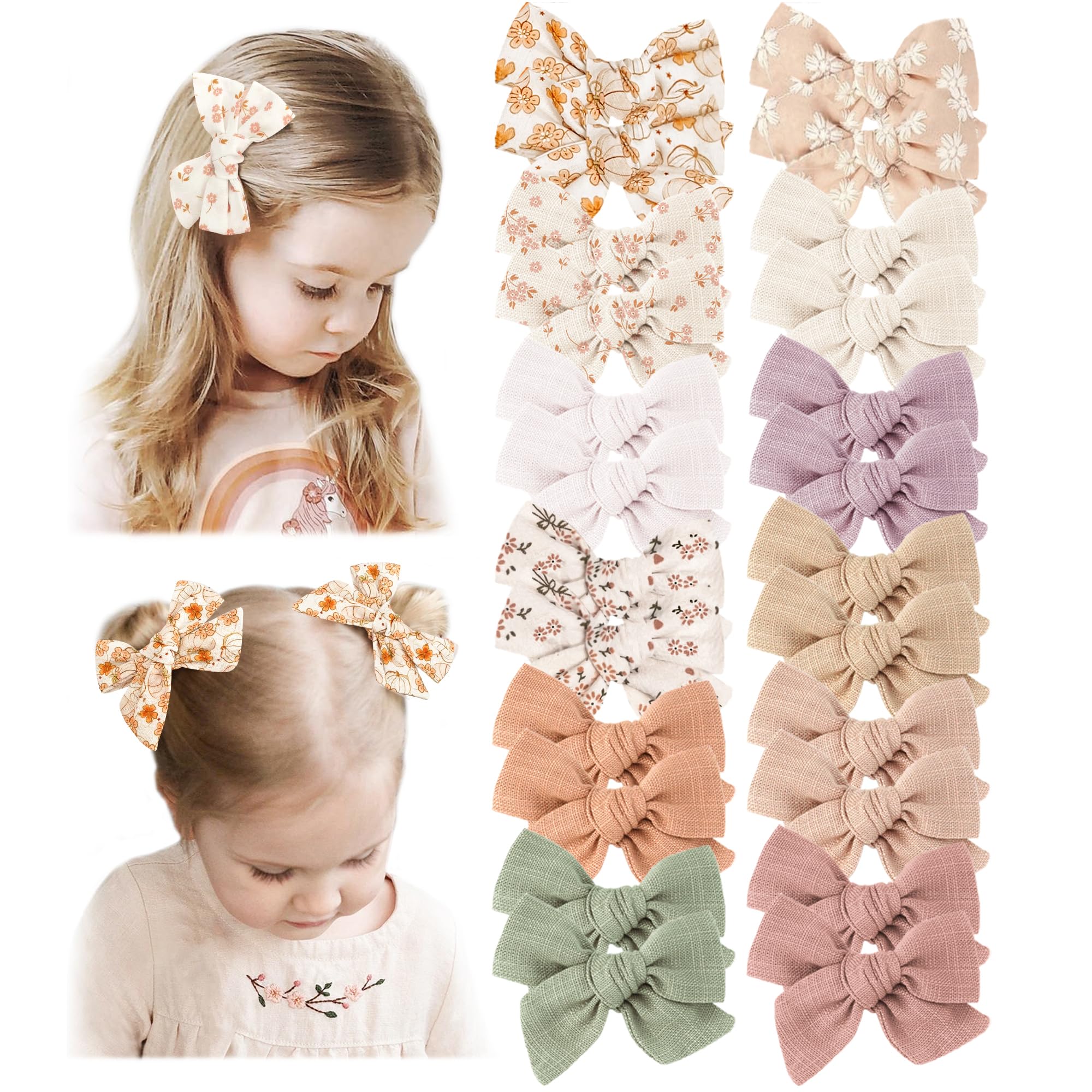Niceye 24 PACK Baby Girl Hair Clips Set, Hair Bows Barrettes Handmade Accessories Alligator Clip for Babies Infant Toddlers Kids in Pairs