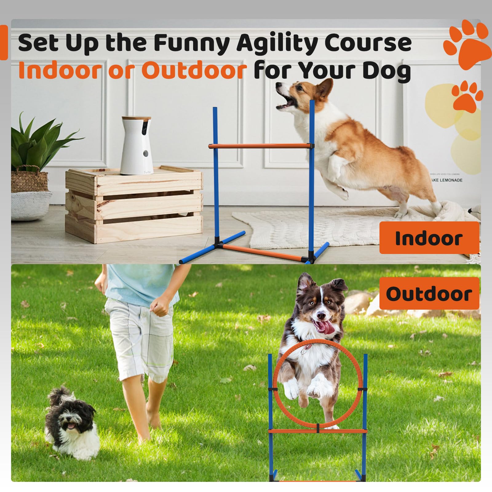 15 Piece Pets Agility Training Equipment, Obstacle Course Kit with Adjustable Dog Hoop, Dog Jump, Weave and Blind Poles, Pause Box for Outdoor Game - image 6