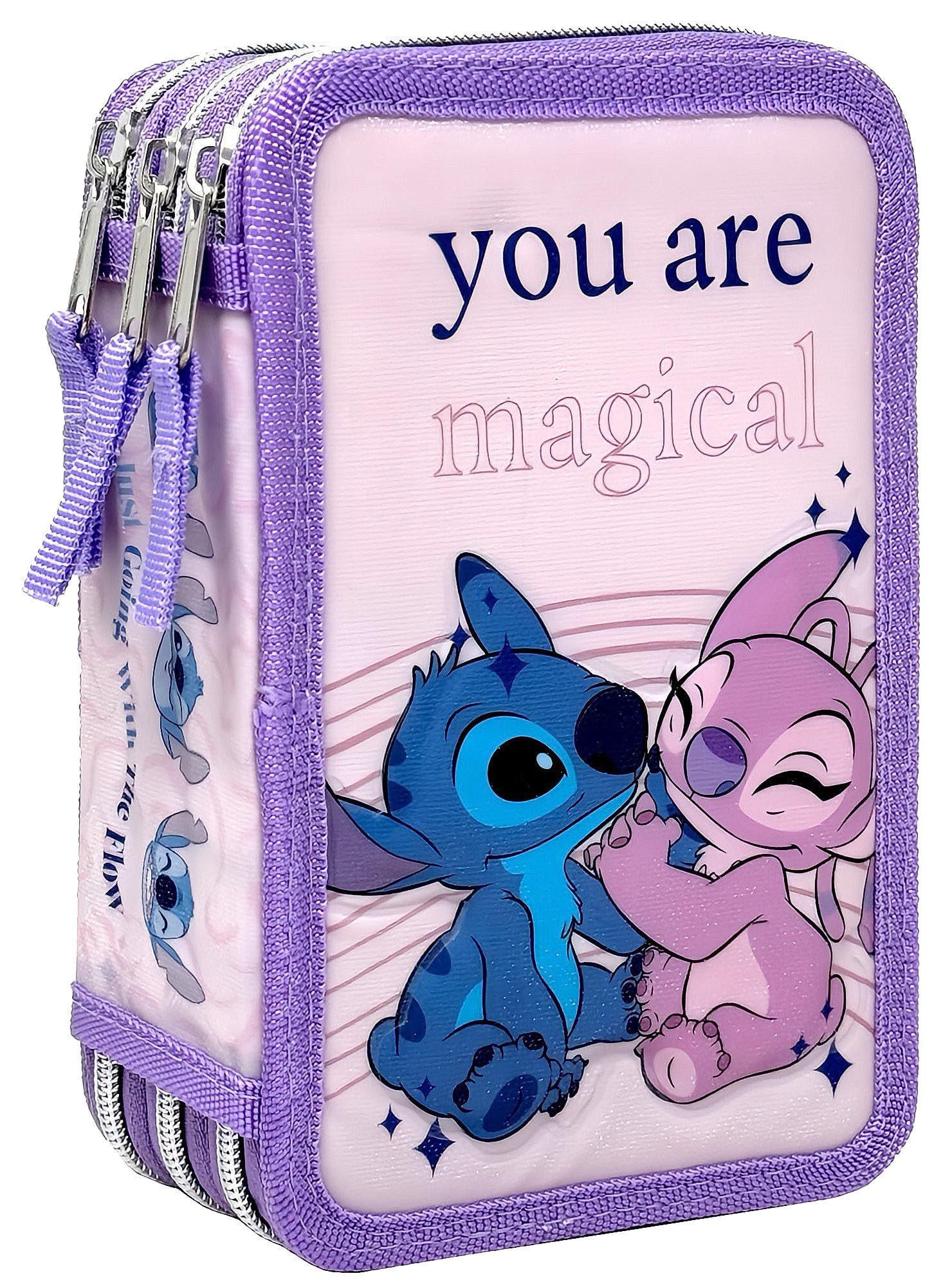 Clondo Astuccio 3 Scomparti 3D Bambini Stitch Angel Fan 44 Accessori Scuola Elementare 20 cm