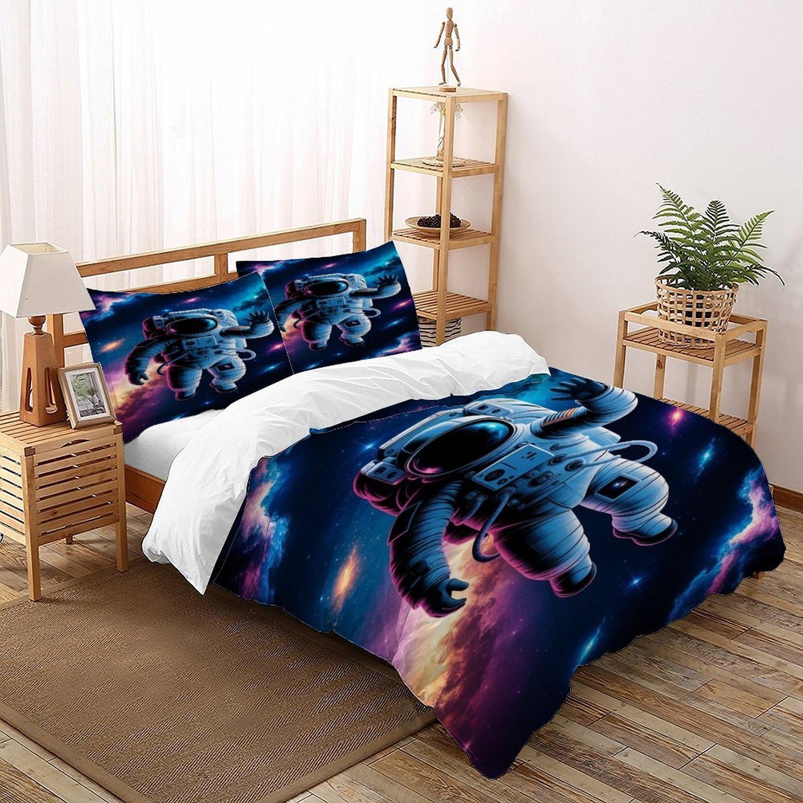 Astronaut Galaxy Bedding Set Theme Bedspread Space Theme Duvet Cover Set Microfiber Comforter Cover Suitable for Family,couple,children with Pillow Super King（260x220cm）