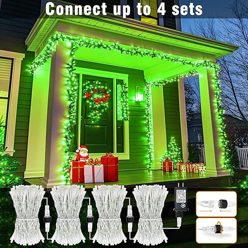 Miniatura 5 de Luces verdes de Navidad de 100 pies para exteriores, 300 luces LED para dormitorio, luces de árbol conectables, enchufables, 8 modos, luces de hadas