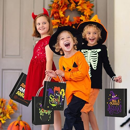 Miniatura 6 de Augisteen 24 bolsas de regalo de Halloween, bolsas de papel de dulces de Halloween con asas, bolsas de fiesta de dulce o truco, bolsas de regalo con