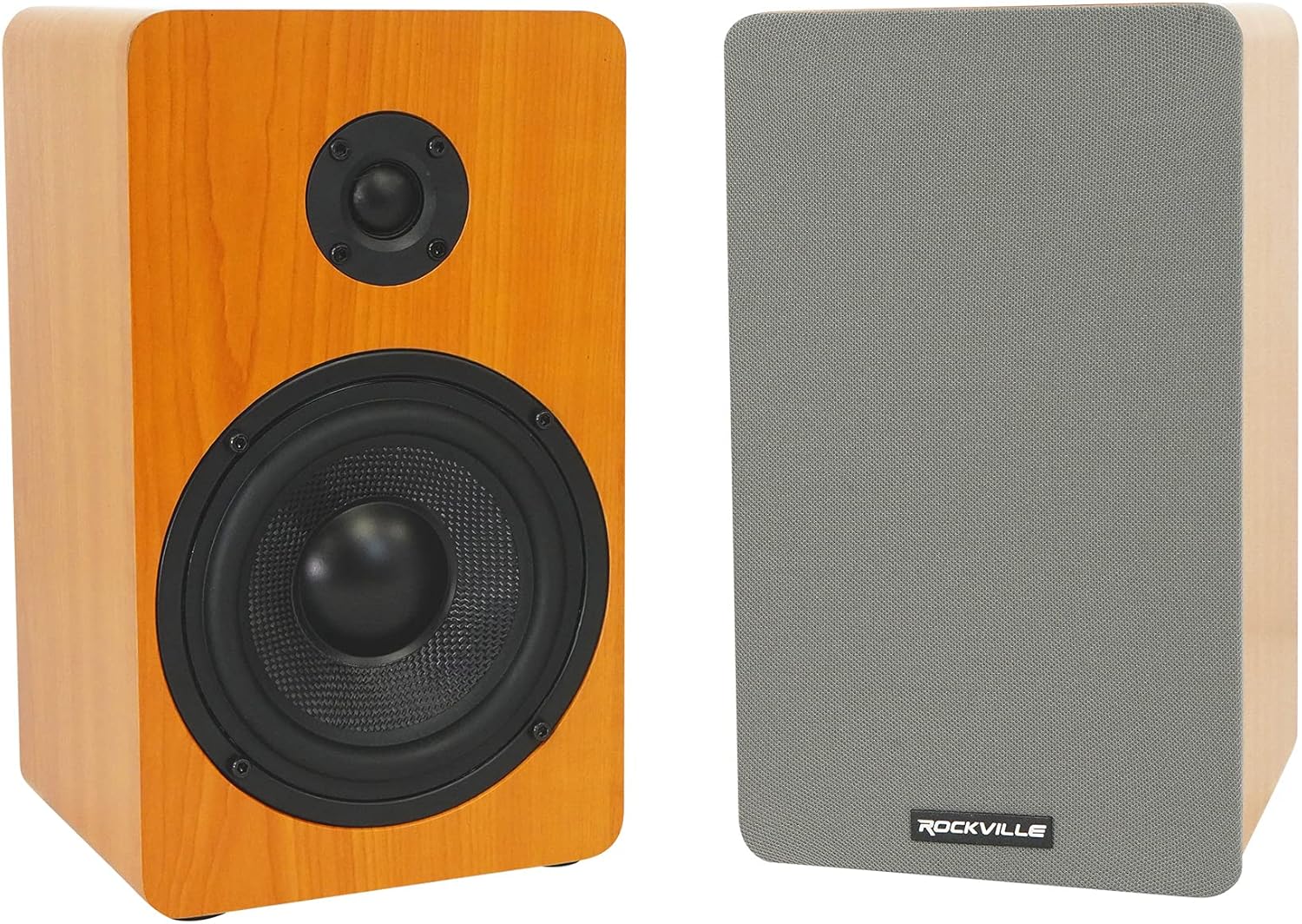 Rockville RockShelf 54C V2 360W – Altavoces de madera para estantería de 5.25 pulgadas, 4 ohmios, woofer audiófilo, tweeter de seda, montaje en