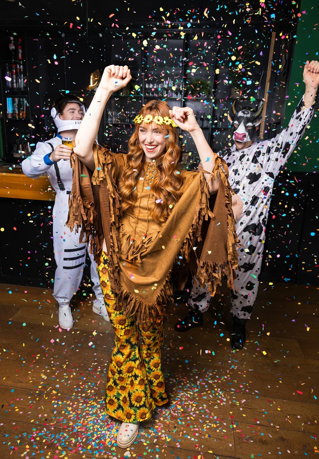Boland - 44095 - Poncho indiano, marrone, taglia unica per adulti, mantello in pelle con frange e perline, capo, cowboy, squaw, carnevale, festa in maschera, Halloween, festa a tema