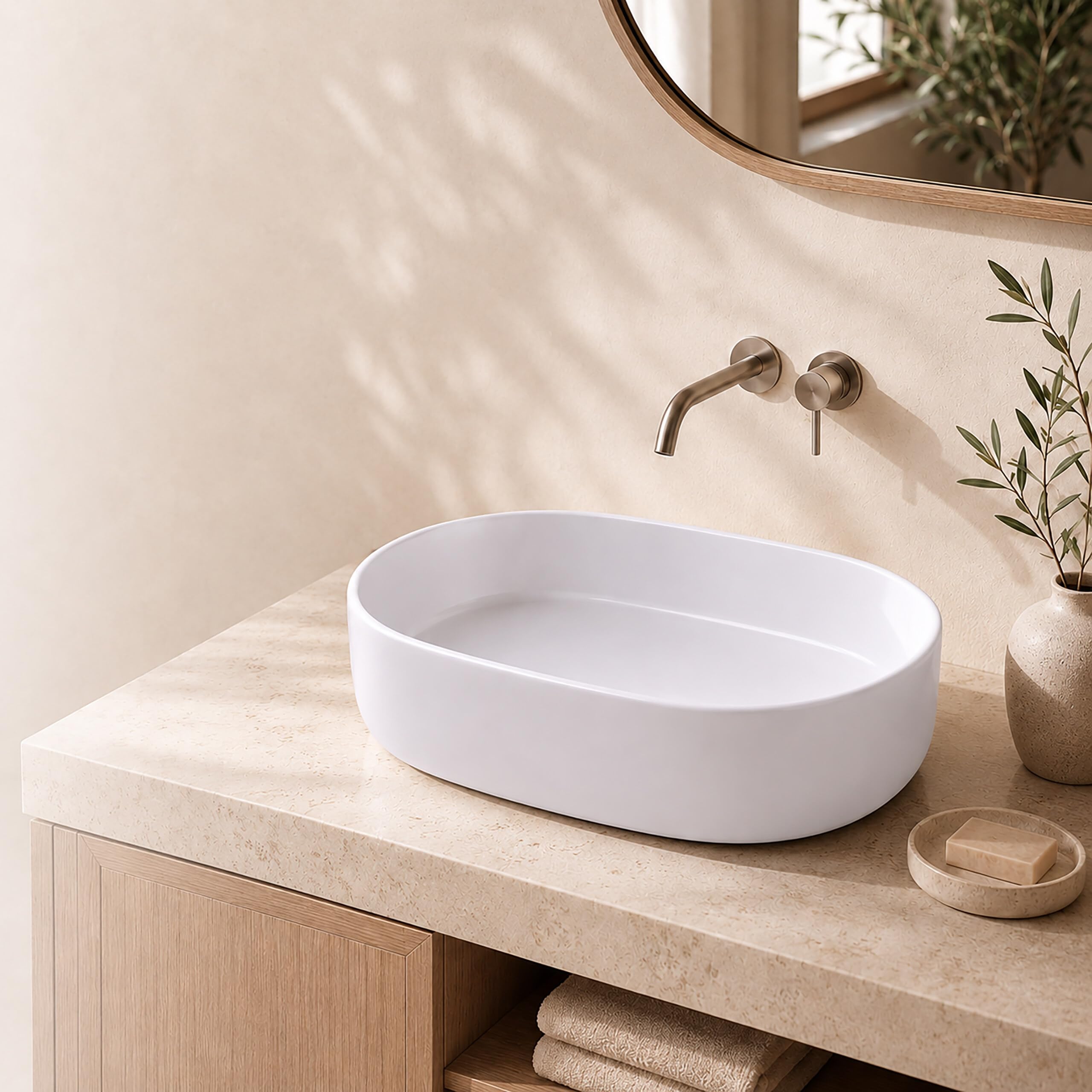 Relaxdays lavabo oval sobre encimera, 14,5 x 55 x 34 cm, blanco