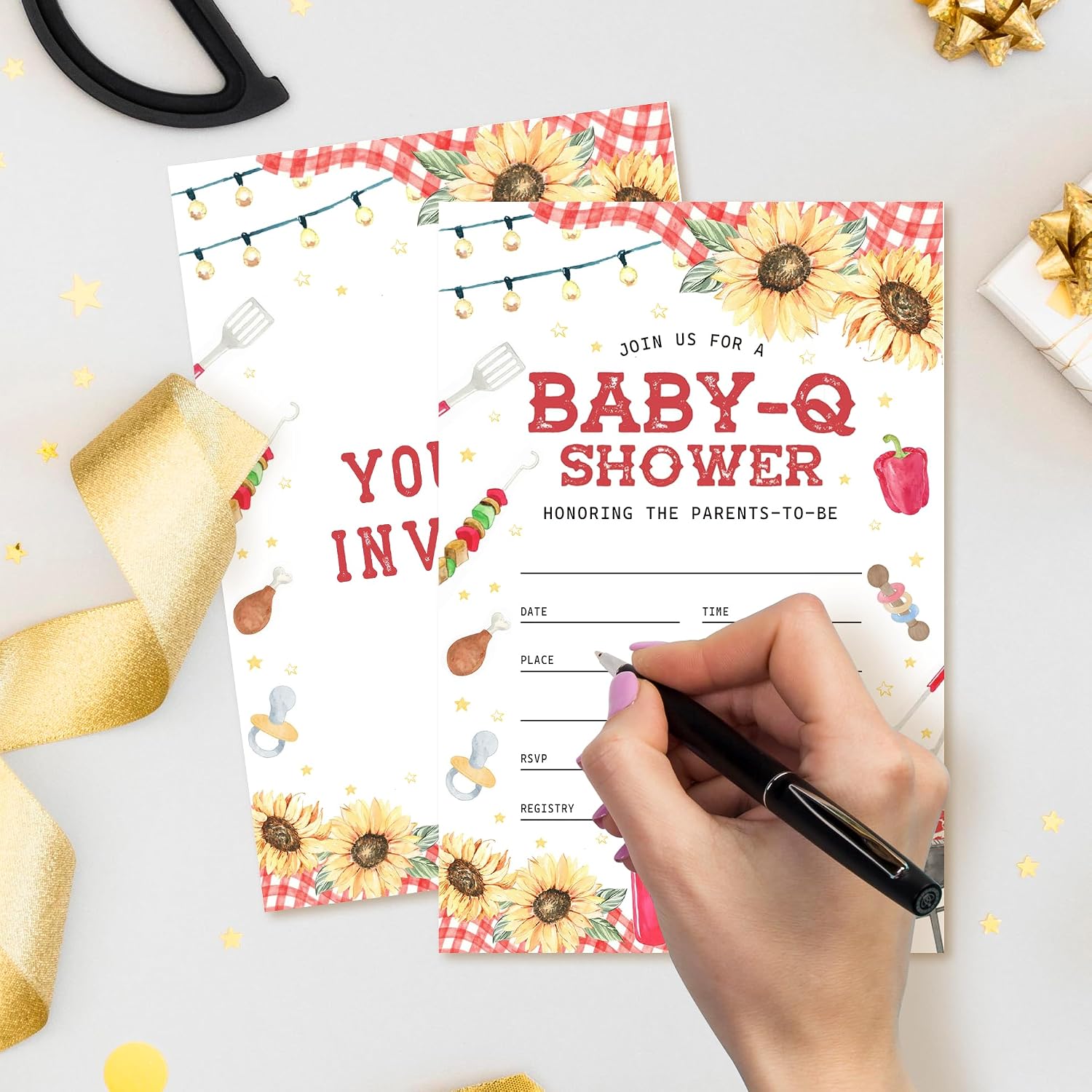 20 Baby-Q Baby Shower Invitations, Backyard BBQ Theme Invite Cards with Envelopes, 4x6 Inch Gender Neutral Shower Invites. (046)