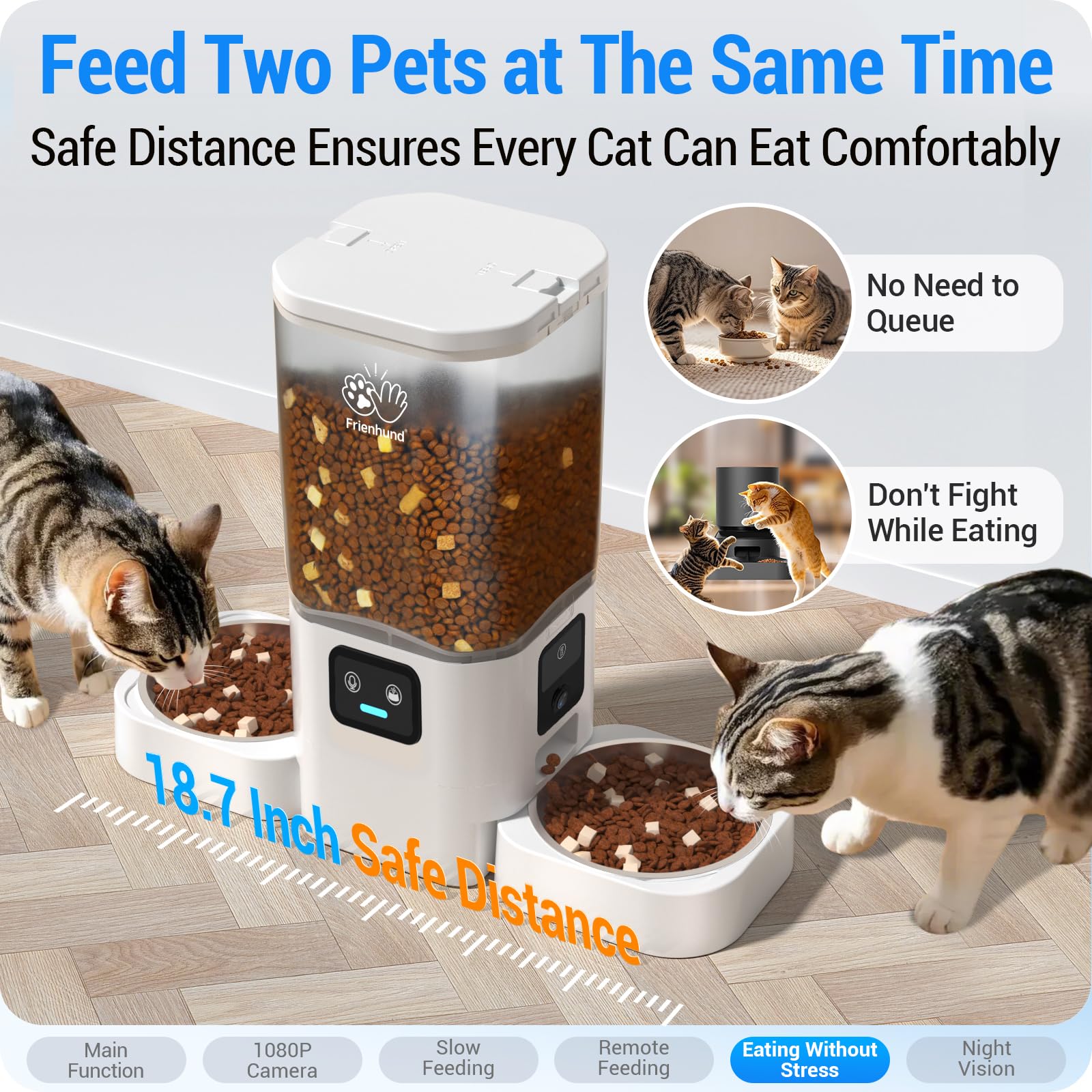 Comedero automático para Gatos con Doble cámara: dispensador automático Doble de 7 litros con visión Nocturna para 2 Gatos