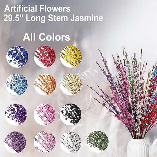 Miniatura 7 de 10 flores artificiales de jazmín de 30 pulgadas de largo, ramas secas para el día de la madre, hogar, oficina, bricolaje, plantas de arte floral,