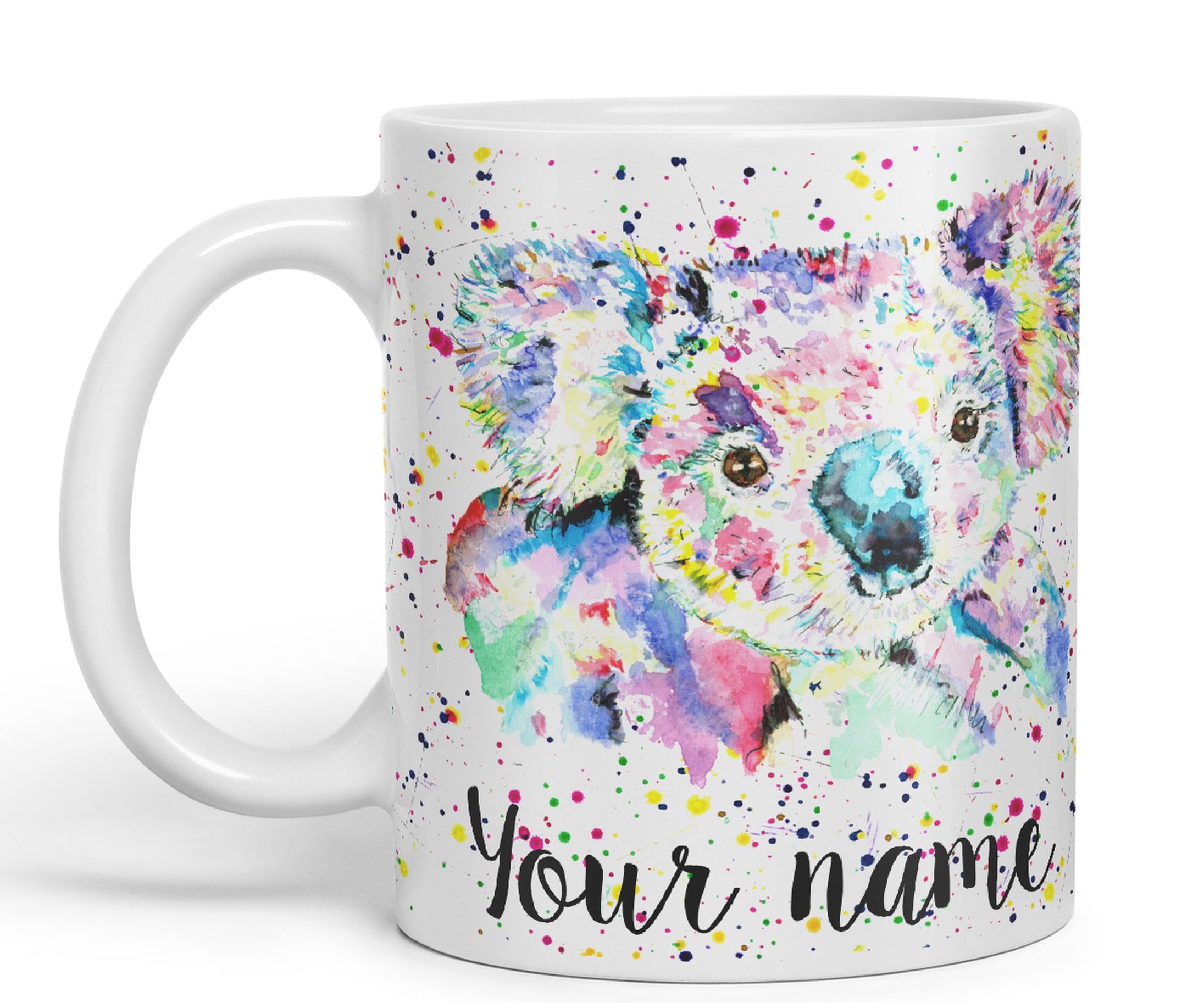 Vixar Personalised with Your Text Koala Bear Animals Watercolour Art Coloured Ceramic Mug Cup Gift 330ml 11oz Custom Work Office Tea Coffee (White)