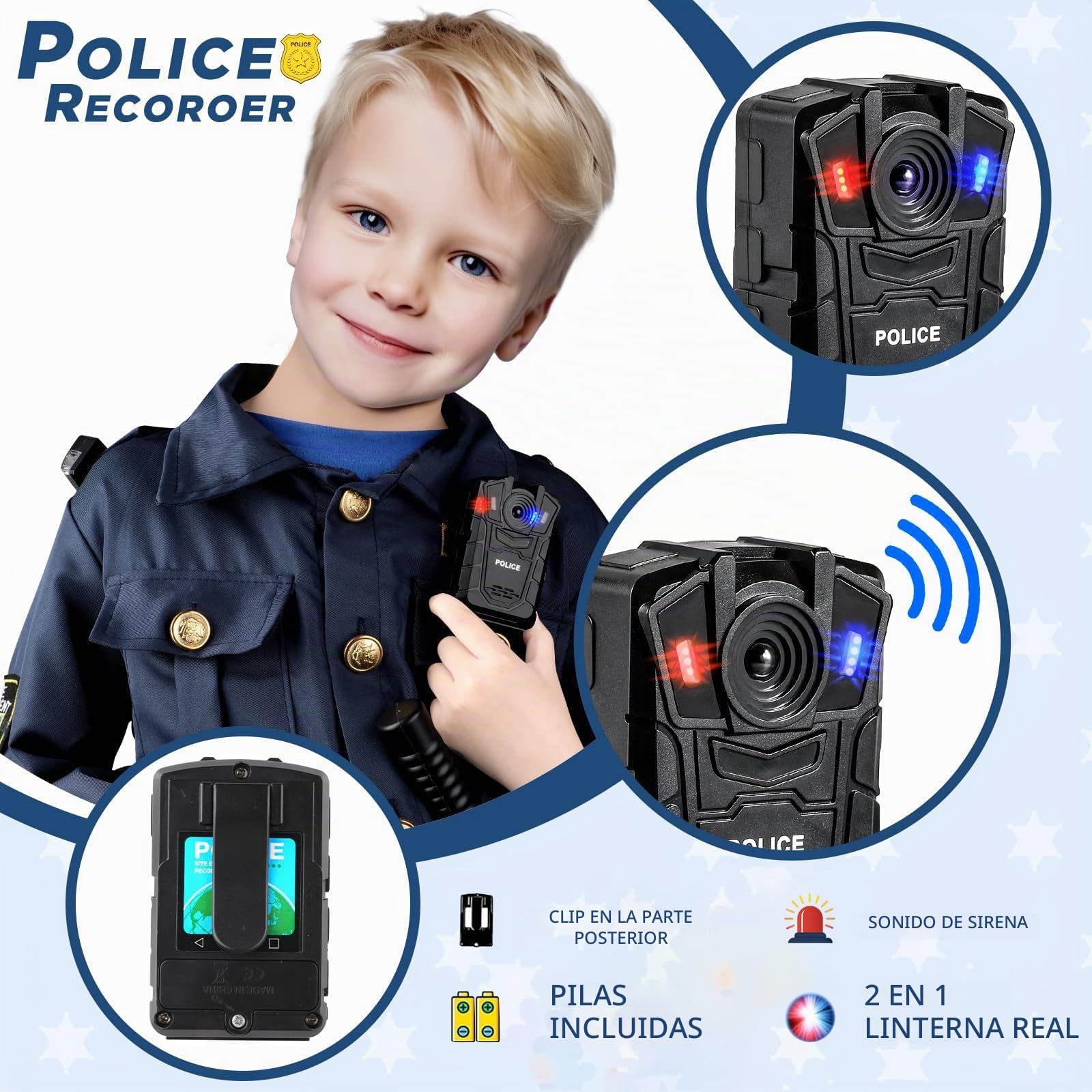 Disfraz Policia Niño con Esposas Juguete Niños, Funda de Pistola, Silbato, Placa Policia y Otros Accesorios de Juguete, Policia Disfraz Lujo para Halloween de Cosplay