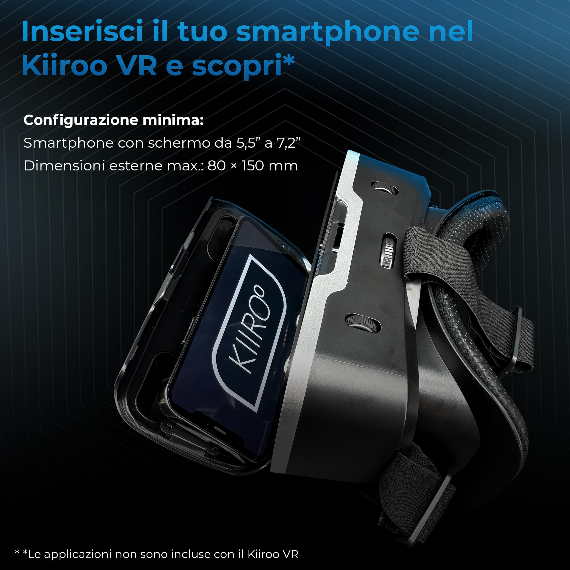 KIIROO Visore Realtà Virtuale per Smartphone – Occhiali VR Regolabili Compatibili Android iOS Nero, Lenti Regolabili e Fascia Comfort per Esperienza Immersiva con Contenuti Video e Giochi VR