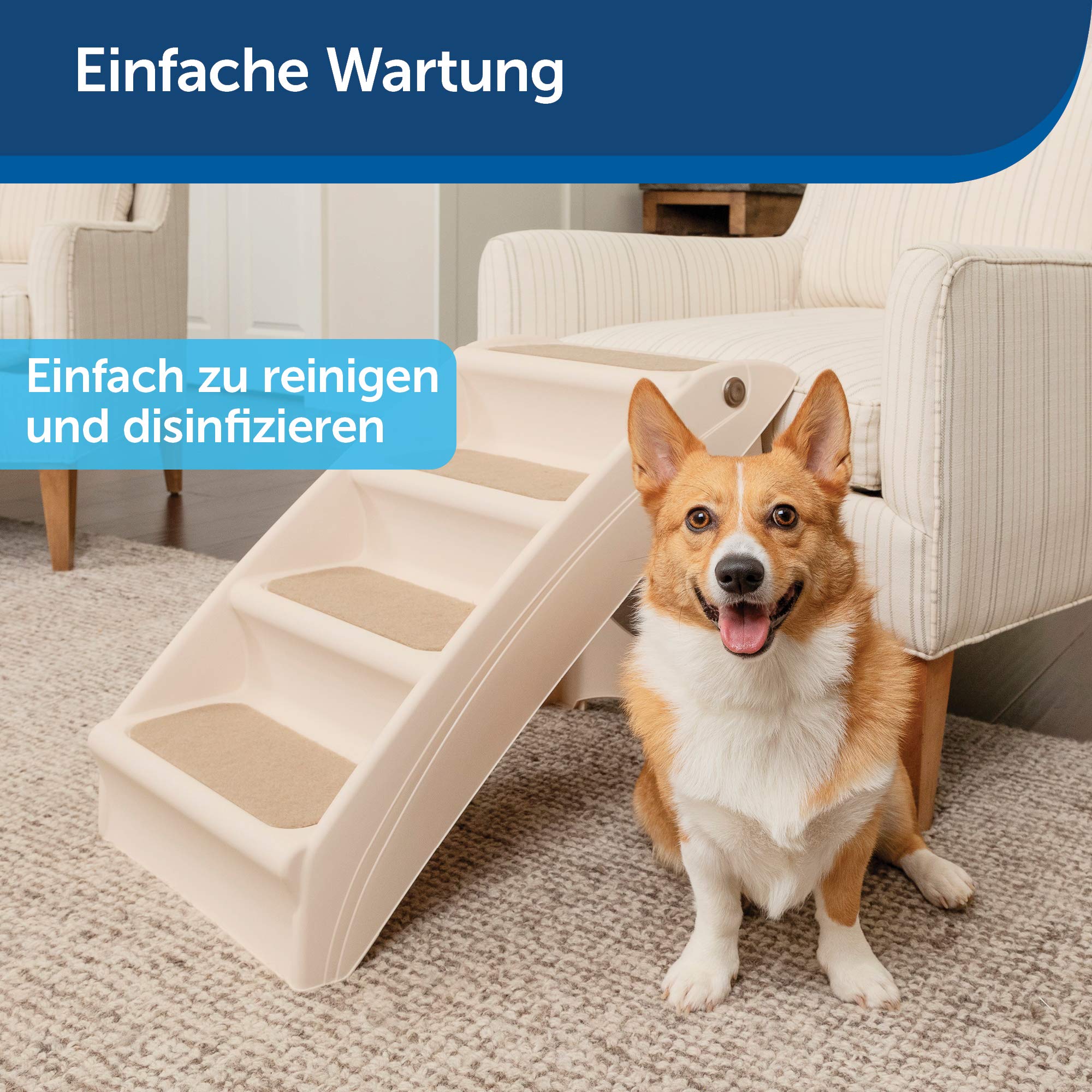 PetSafe CozyUp Klappbare Haustiertreppe, Mit Rutschfesten Stufen, Für Haustiere bis zu 68 kg, 51 cm Höhe, Größe L