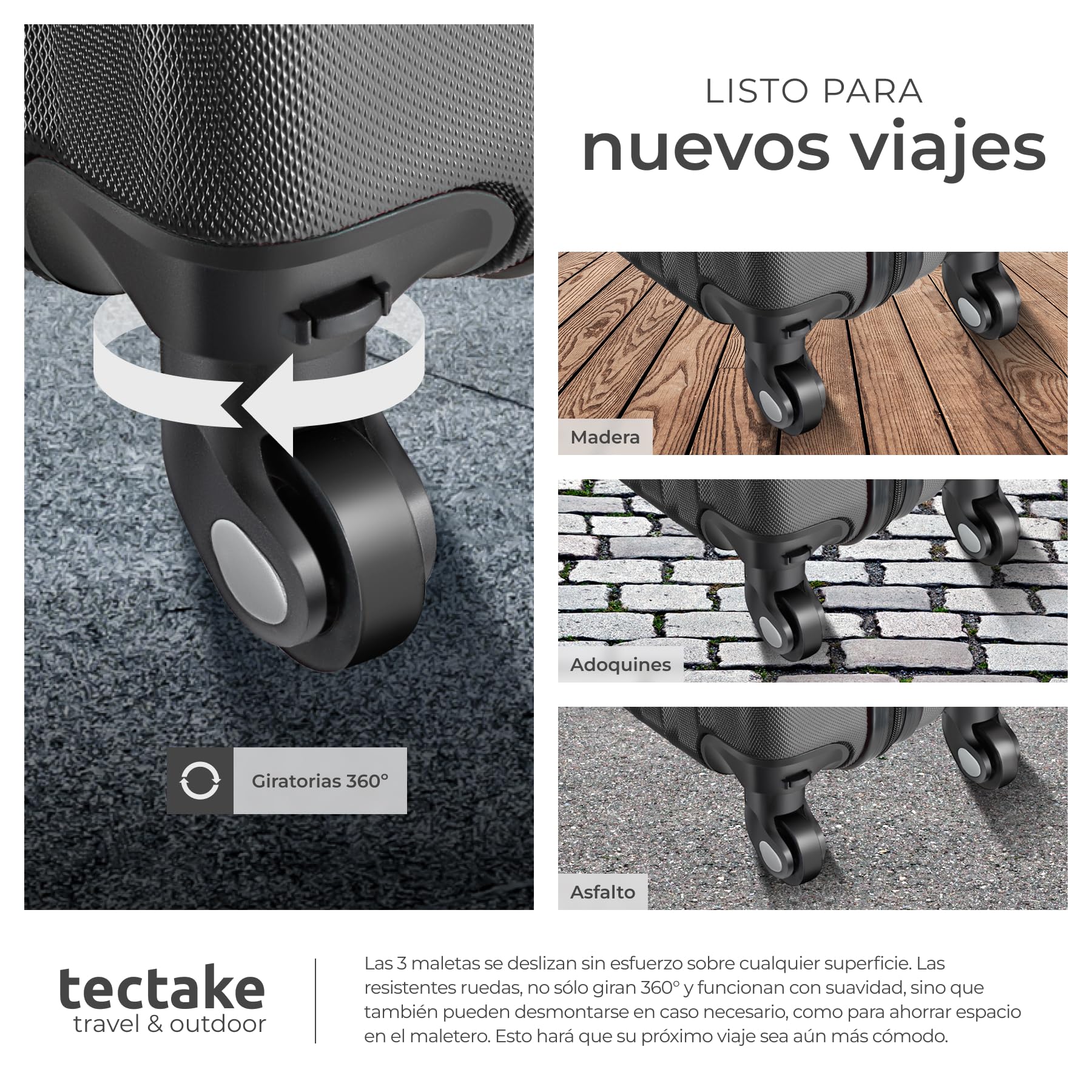 tectake® Juego de 4 Maletas Rígidas con Báscula y Etiquetas de Equipaje, 3 Trolleys y 1 Neceser, Set de Maletas de Viaje con Ruedas de 360º, Cerradura de Combinación, Apilables Entre sí - Negro