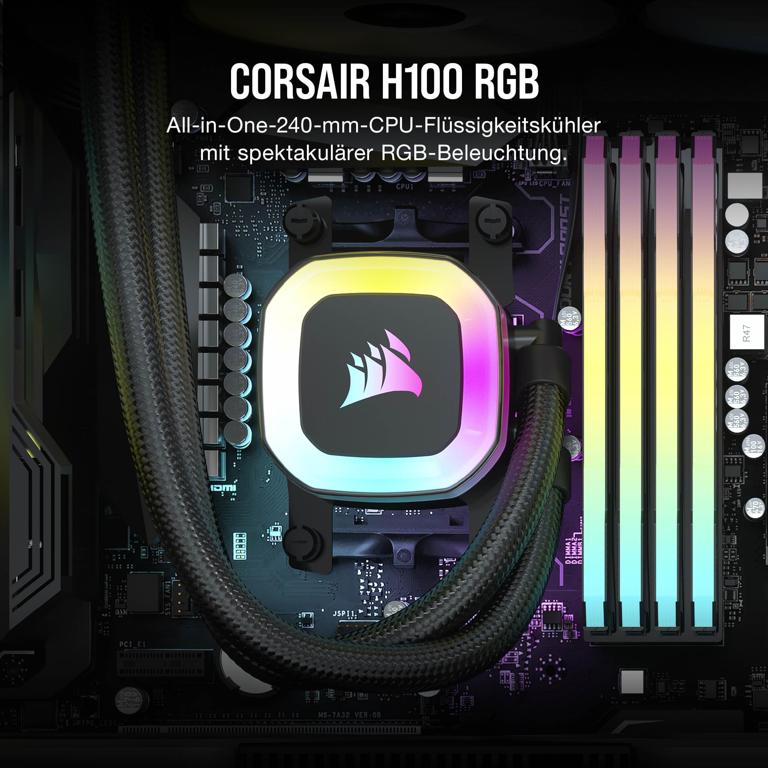 CORSAIR H100 RGB-Flüssig-CPU-Kühler - 240mm AIO - SP120 RGB ELITE Lüfter - Passend Für Intel LGA 1200/115X/2066, AMD AM4 - Motherboard ARGB Adapter Enthalten - Schwarz