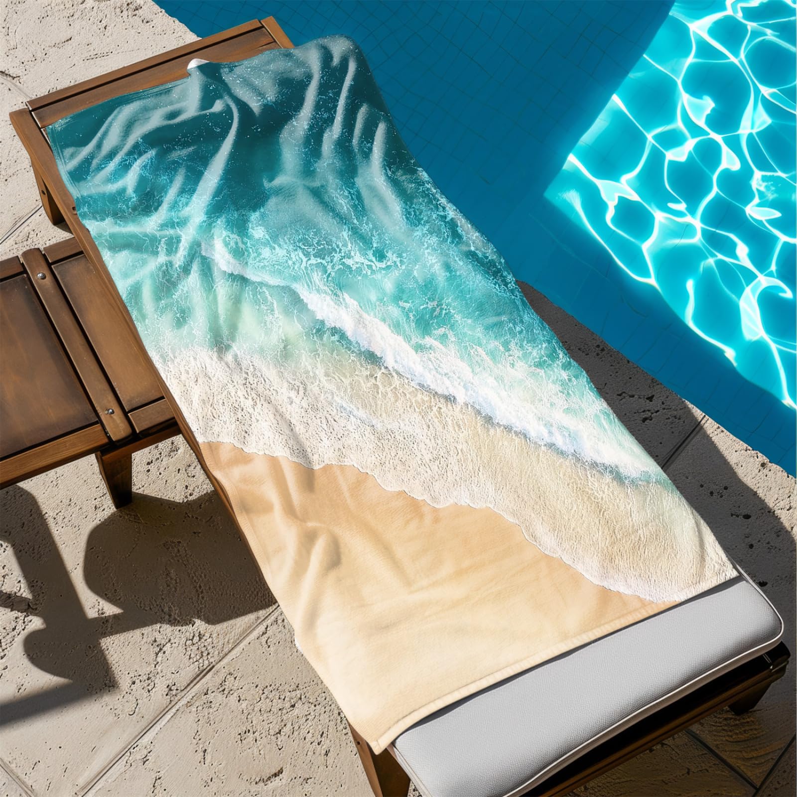 Genérico Toalla Playa 180X100 Mar Verde Ondas Blancas Grande Toallas de Piscina Grandes Anti Arena Secado Rápido Gimnasio Hombre Mujer Lavable A Máquina Regalo