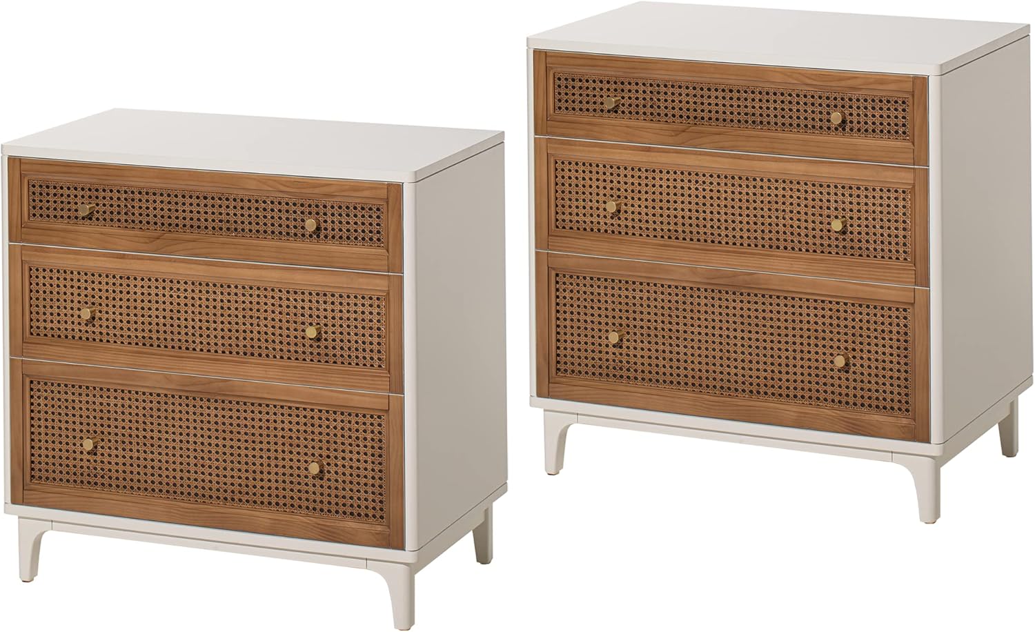 COZAYH Set of 2 Farmhouse 3Drawer Rattan Cane Front Accent