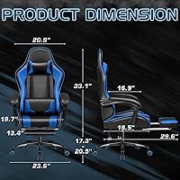 Vista 3 de Silla de juegos Homall, silla para videojuegos con reposapiés y soporte lumbar masajeador, silla de computadora ergonómica de altura ajustable