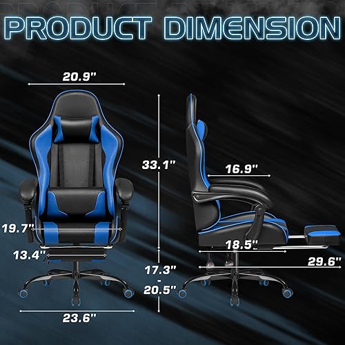 Miniatura 3 de Silla de juegos Homall, silla para videojuegos con reposapiés y soporte lumbar masajeador, silla de computadora ergonómica de altura ajustable