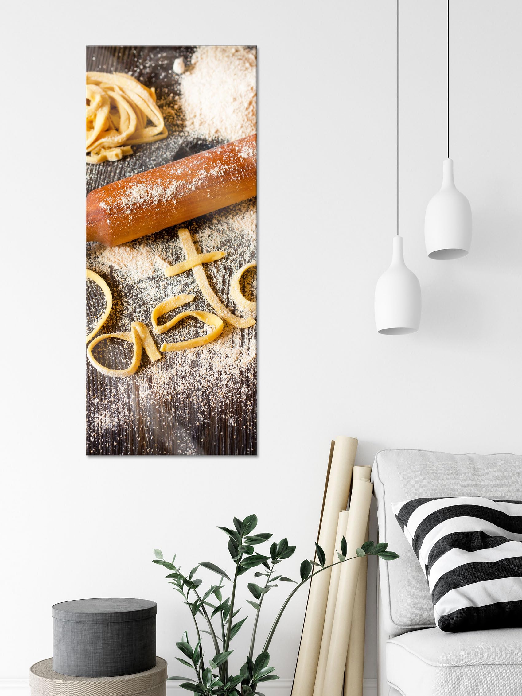 Pixxprint Glasbild Panorama, Wandbild aus Echtglas, Frische Nudeln Pasta Italia, 120x50 cm, inkl. Aufhängung und Abstandshalter