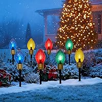 Vista 15 de Luces LED C9 para camino de 7 pies, luces de camino de Navidad, luz multicolor para pasarela al aire libre con 4 estacas de marcador conectables