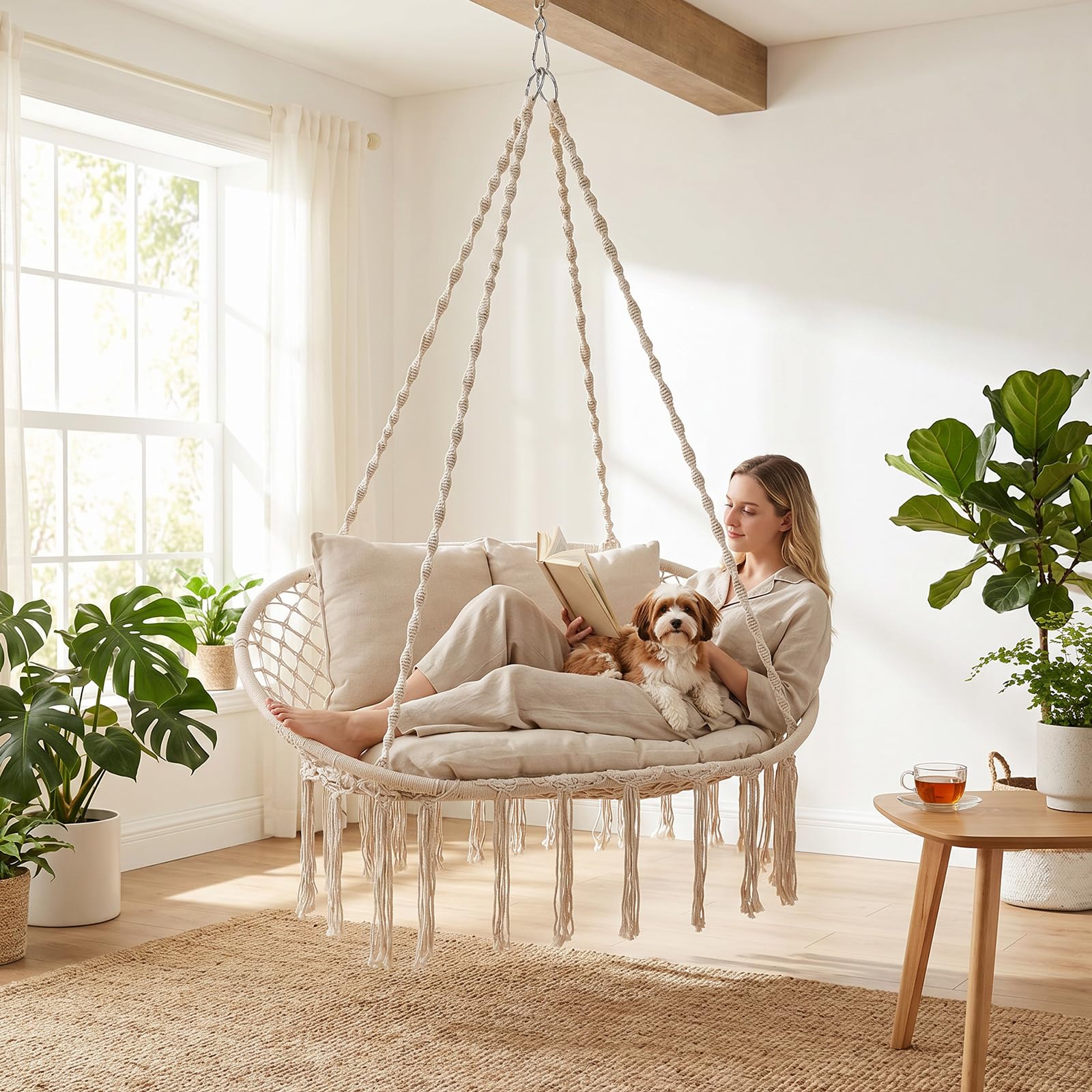 COSTWAY Fauteuil Suspendu 2 Personnes avec 3 Coussins, Charge 250 kg