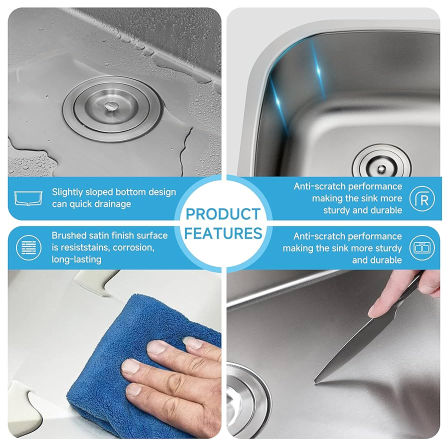 Lanxlic 32 Inch Undermount 50/50 Double Bowl Kitchen Sink 18