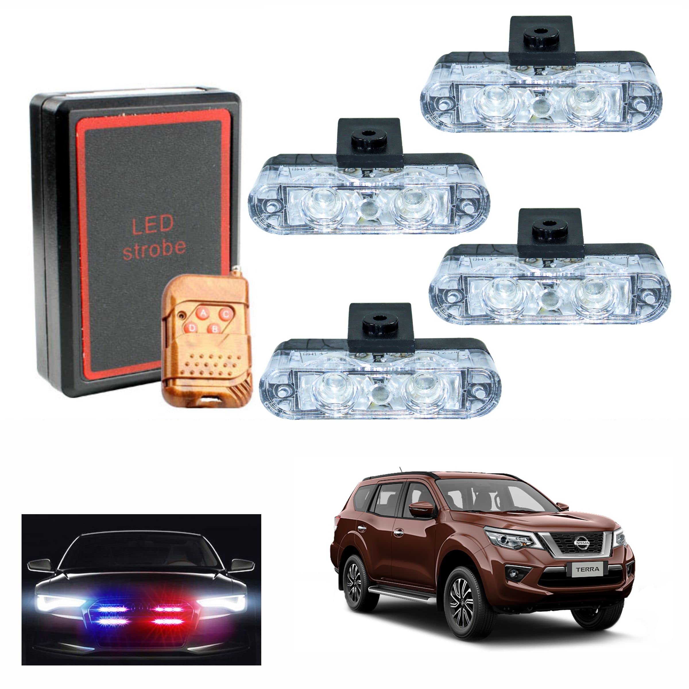 Asryd 2x4 LED Red & Blue Police Strobe Flash Light with Wireless Remote Control Emergency Warning Multi Flashing Waterproof 12V For Nissan Terra