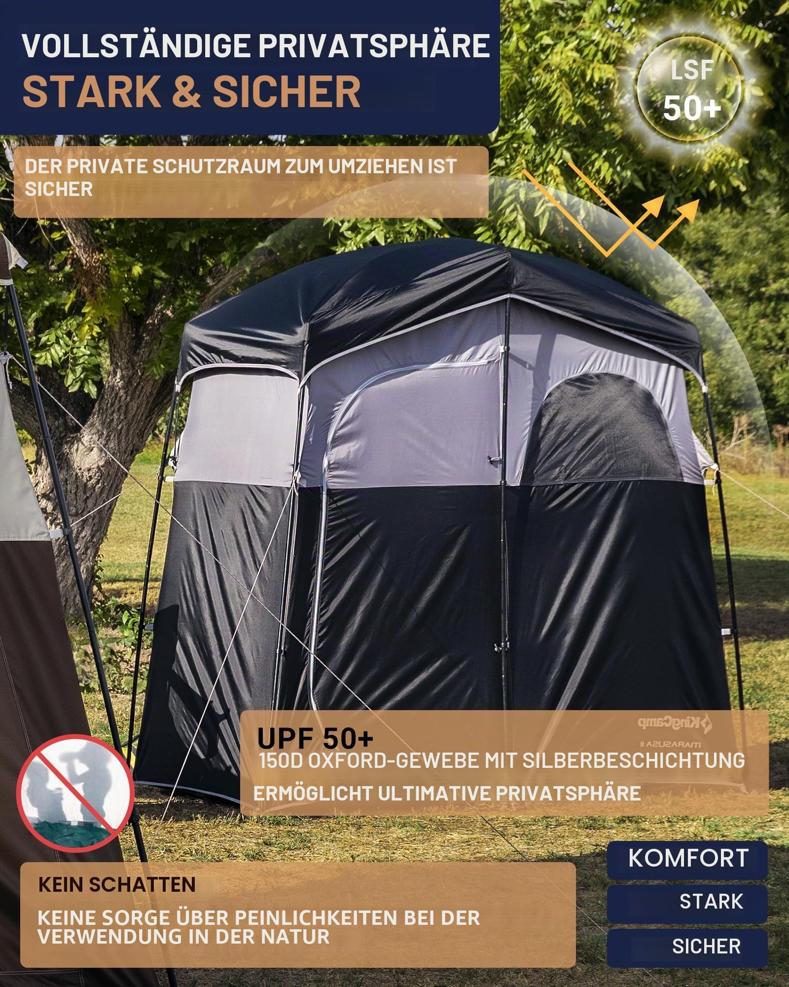 KingCamp Übergroße Outdoor-Duschzelte für Camping, Ankleidezimmer, tragbarer Unterschlupf, Umkleidekabine, Dusche, Privatsphäre, Einzel-/Doppelduschzelt, 200 x 105 x 203 cm
