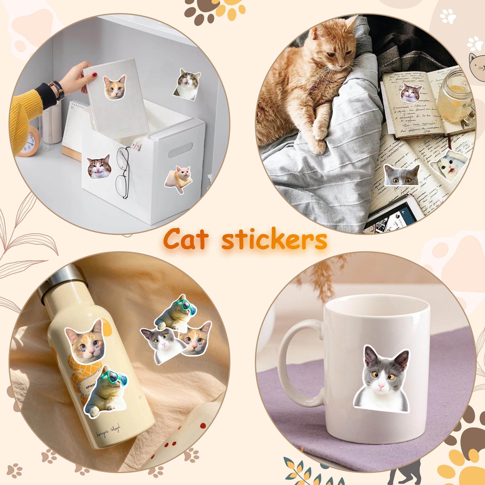 200 PCS Cute Cat Stickers - Waterproof Vinyl Decals For Laptops, Water Bottles, Luggage & More