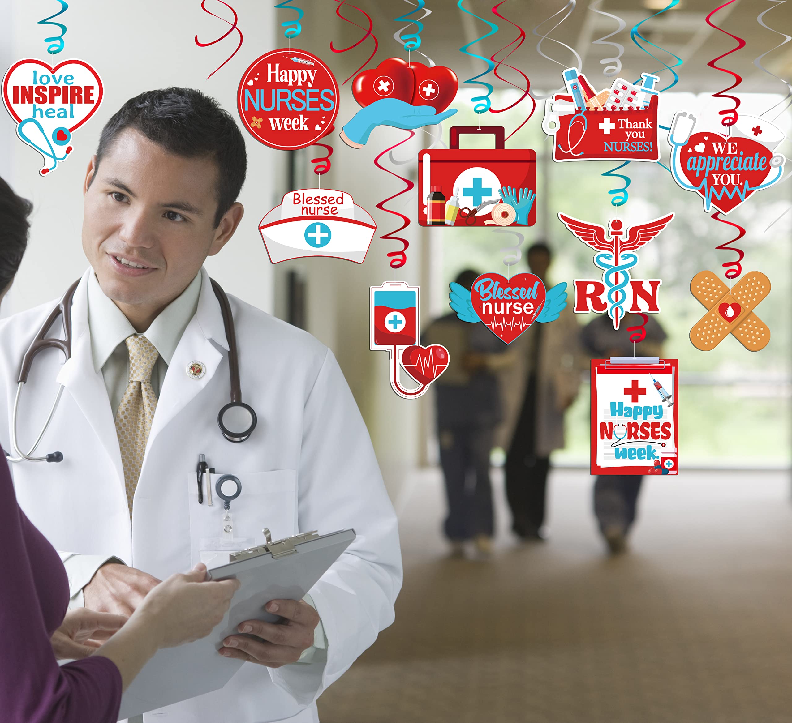 46PCS Nurses Week 2025 Decorations Hanging Swirls-Thank You/Happy Nurse Appreciation Gifts Bulk RN Graduation Party Decor Supplies