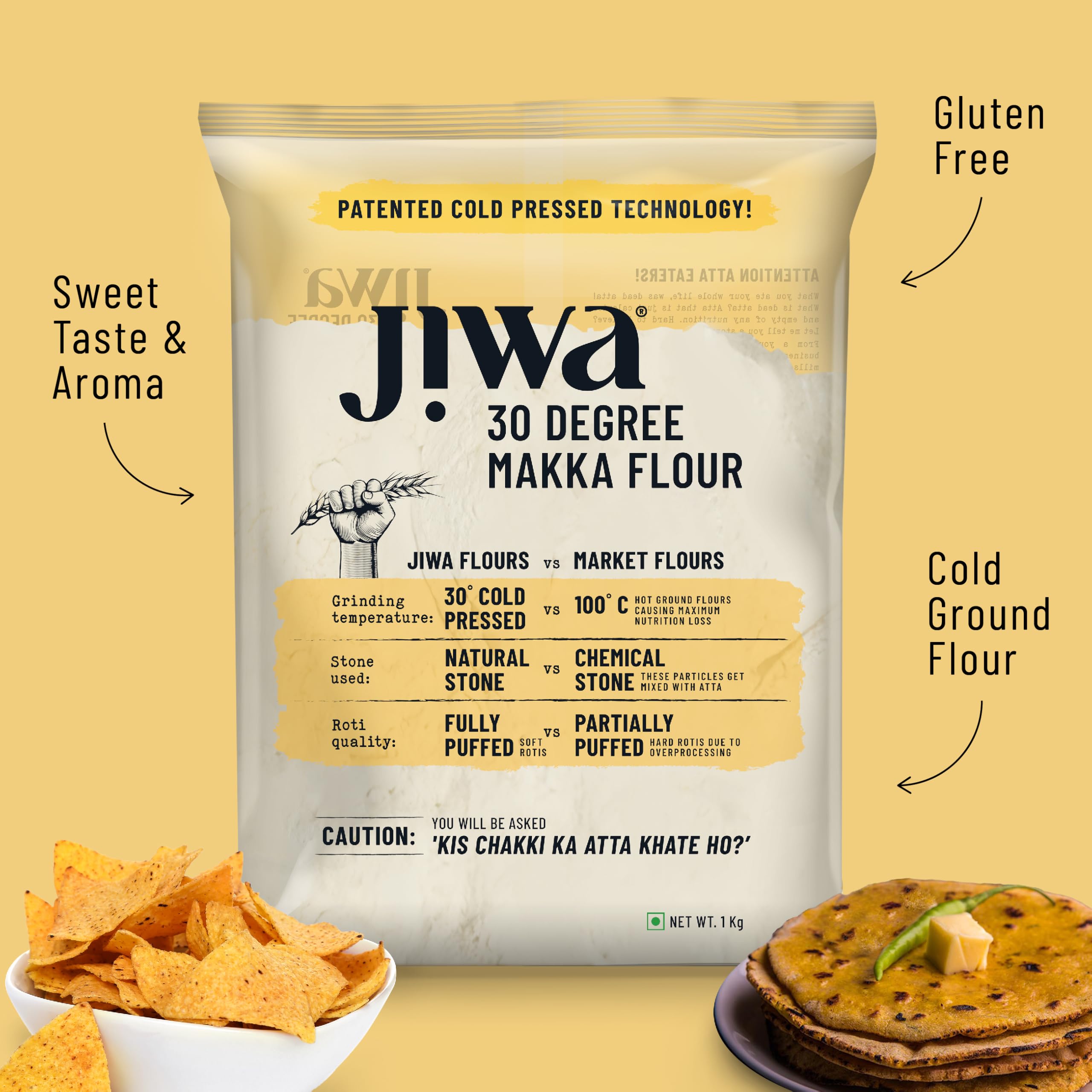 JIWA healthy by nature 30 Degree Makka Flour/Atta| Patented Cold Pressed Flour |Slow Ground | Makke Ka Atta| Corn Atta | Gluten Free | 1 kg - Image 4 thumbnail