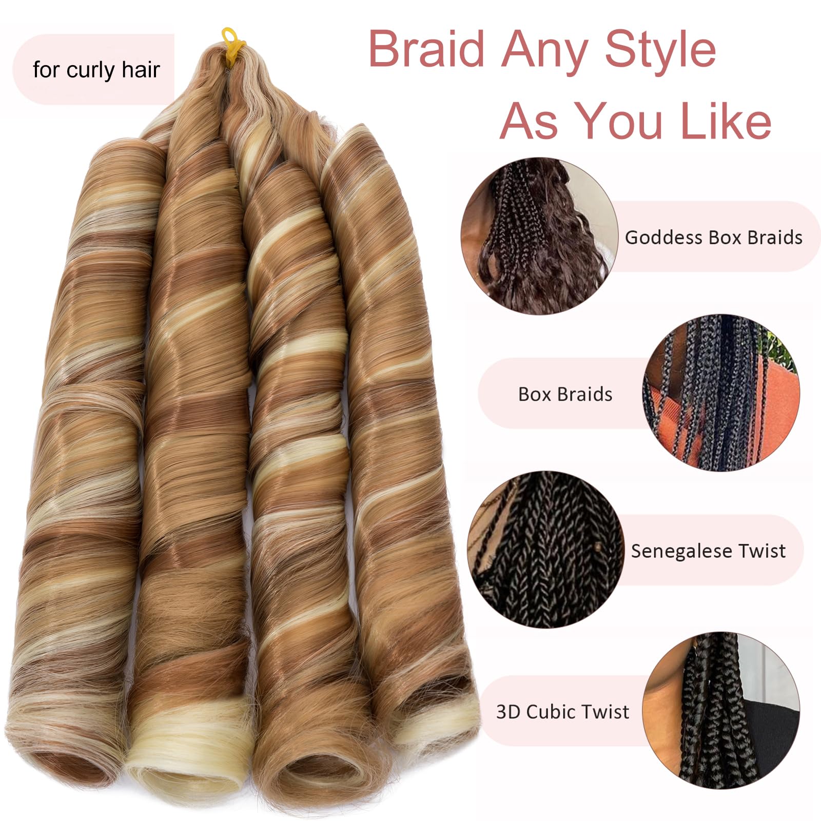 S-noilite French Curl Braiding Hair 24 inch 3 Pack Loose Wavy Spiral Curly Crochet Hair Deep Wave Synthetic Extensions Pre Stretched Bouncy Braiding Hair - Image 3