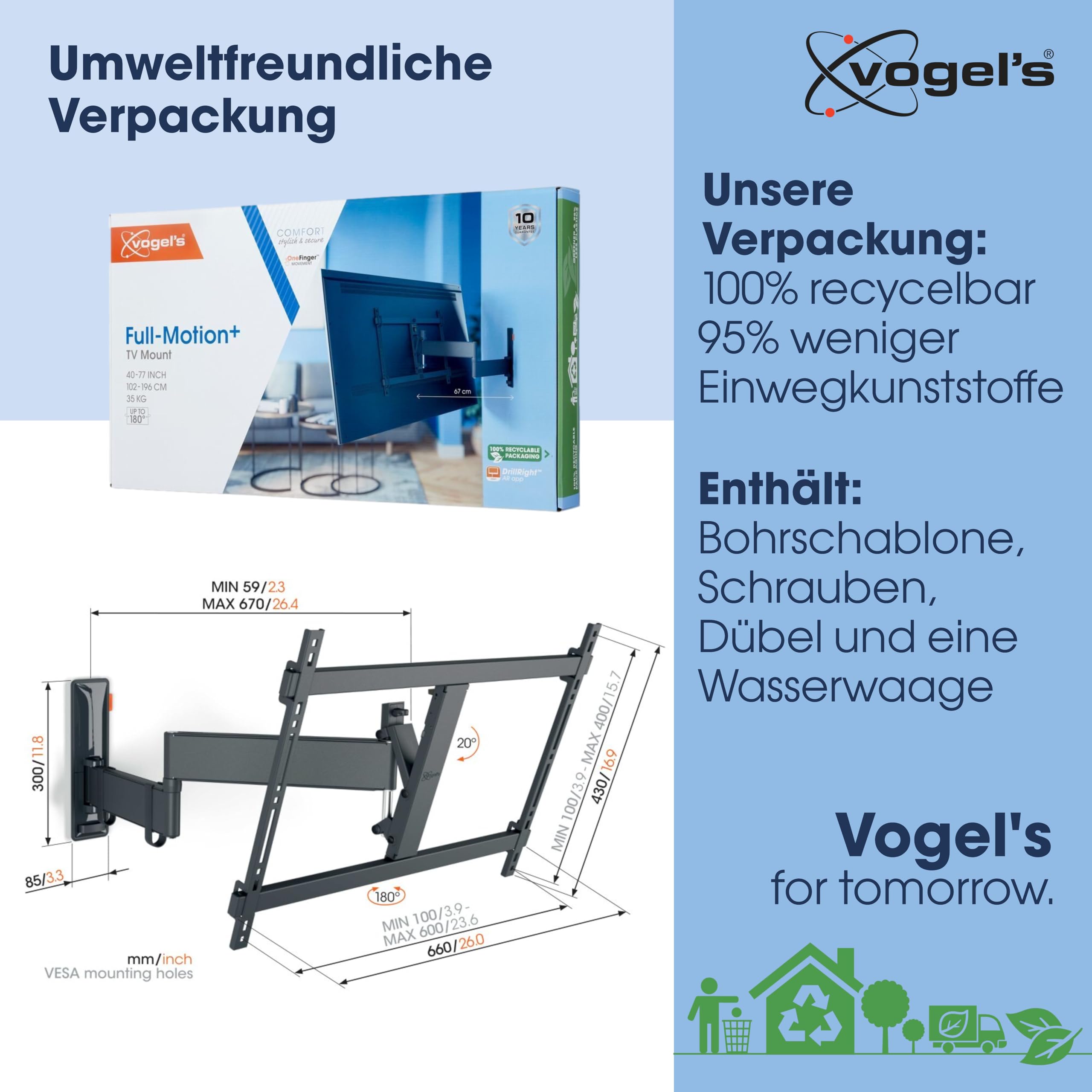 Vogel's TVM 3645 Schwenkbare TV-Wandhalterung 40-77 Zoll 35 kg 180° Full-Motion VESA 600x400 Schwarz
