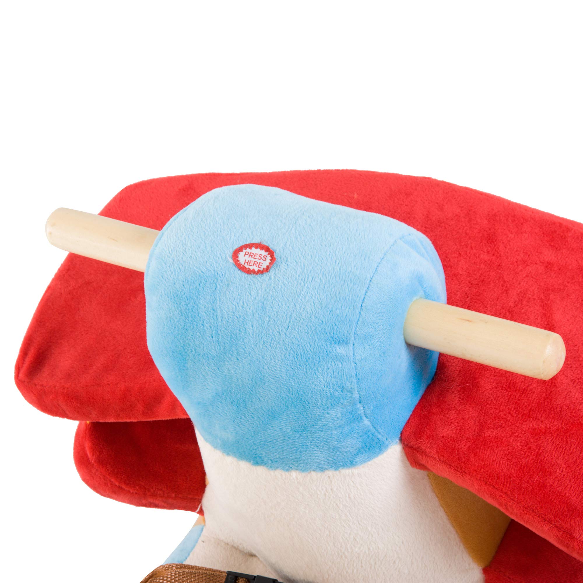 HOMCOM Cavallo a Dondolo a Forma di Aeroplano per Bambini 60x33x45cm | Età Superiore a 18 Mesi, Cacalluccio a Dondolo, Musica Incorporata, Legno Alamo, Max:60kg