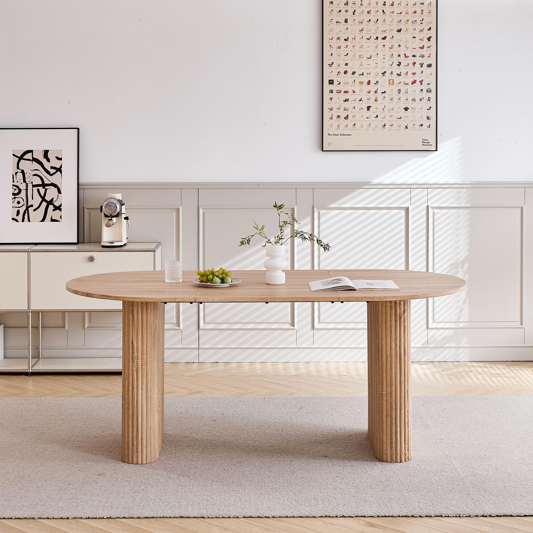 Mesa de Comedor Ovalada Grande de 180 x 90 cm, Mesa de Cocina Rústica con Tablero de MDF (Acabado de veta de Madera) y Patas Elípticas para Hogar, Restaurante y Oficina (Natural)