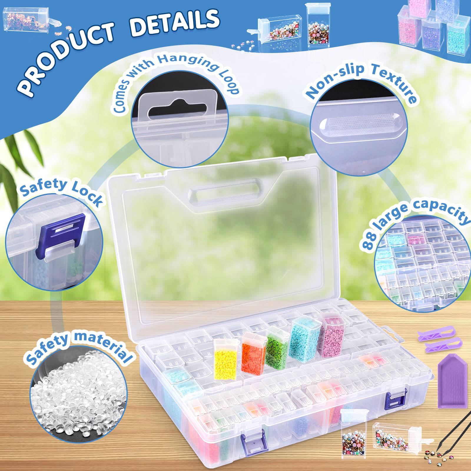 MOYKSRR Kit Diamond Painting, 88 Slots Diamond Painting Organizer, Organizer per Diamond Painting Accessori per Depositare Gioielli Pittura Diamante Perline Anelli Charms Glitter Strass