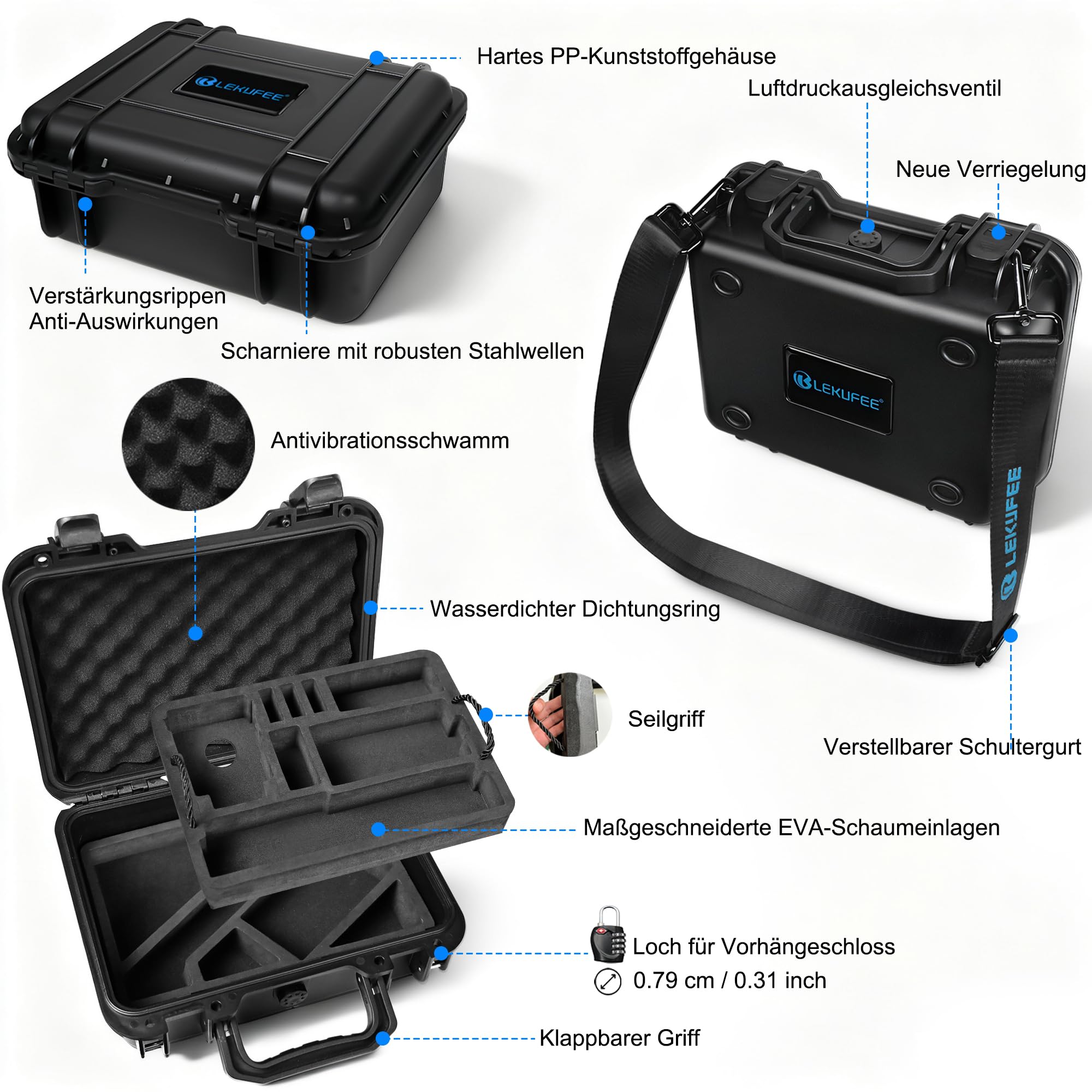 LEKUFEE Tragbarer Wasserdichter Hartschalenkoffer für DJI Osmo 360 Kamera, Adventure Combo, Vlog Kamera, Akku, Ladegerät, DJI Mic 3/2/Mini und weiteres Zubehör (Nur Reisekoffer)