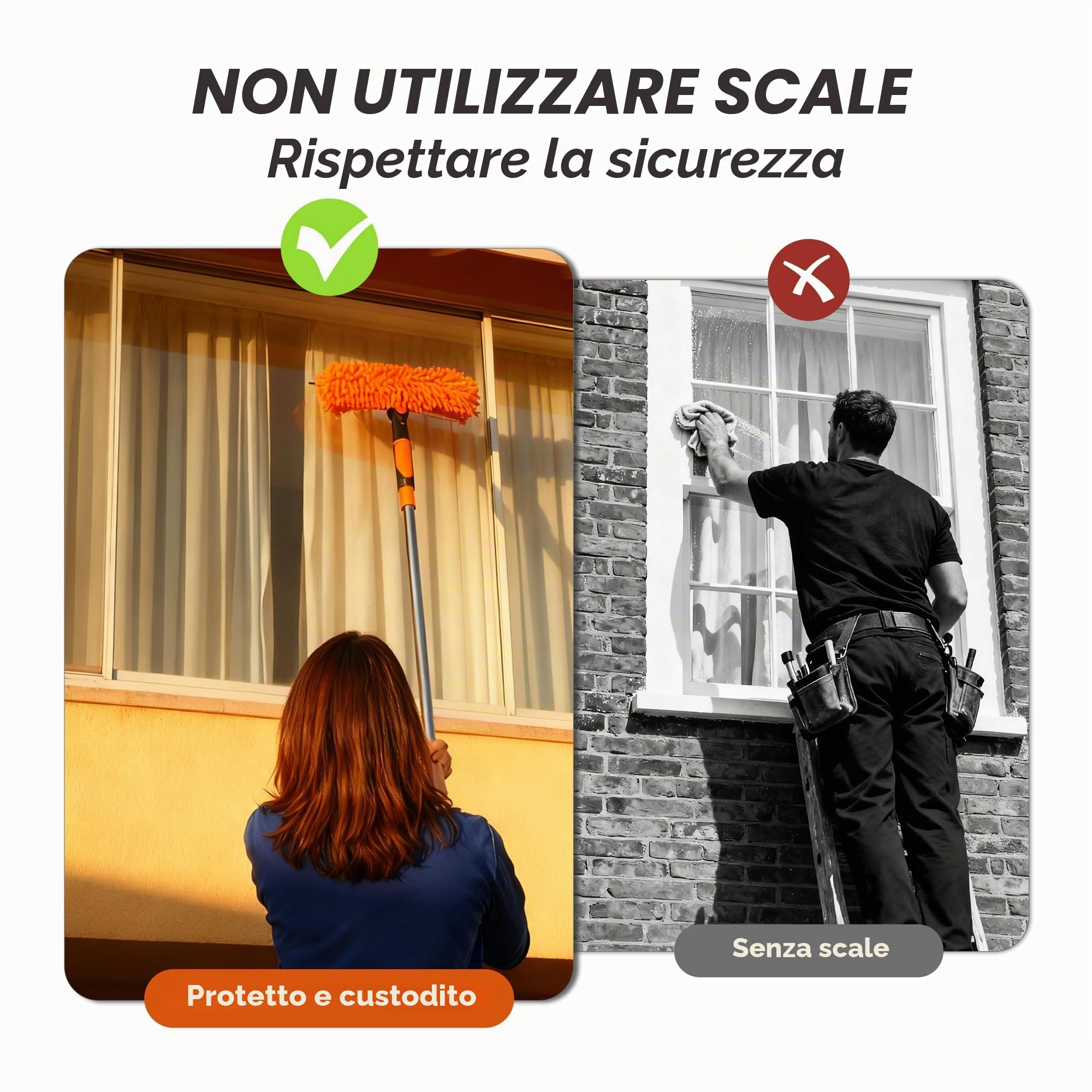 Spolverino Telescopico da 6 m, Strumento di Pulizia con Manico Estensibile (da 1,5 a 4,9 m), Panni per Spolverare Flessibili Riutilizzabili, Adatto per Interni ed Esterni