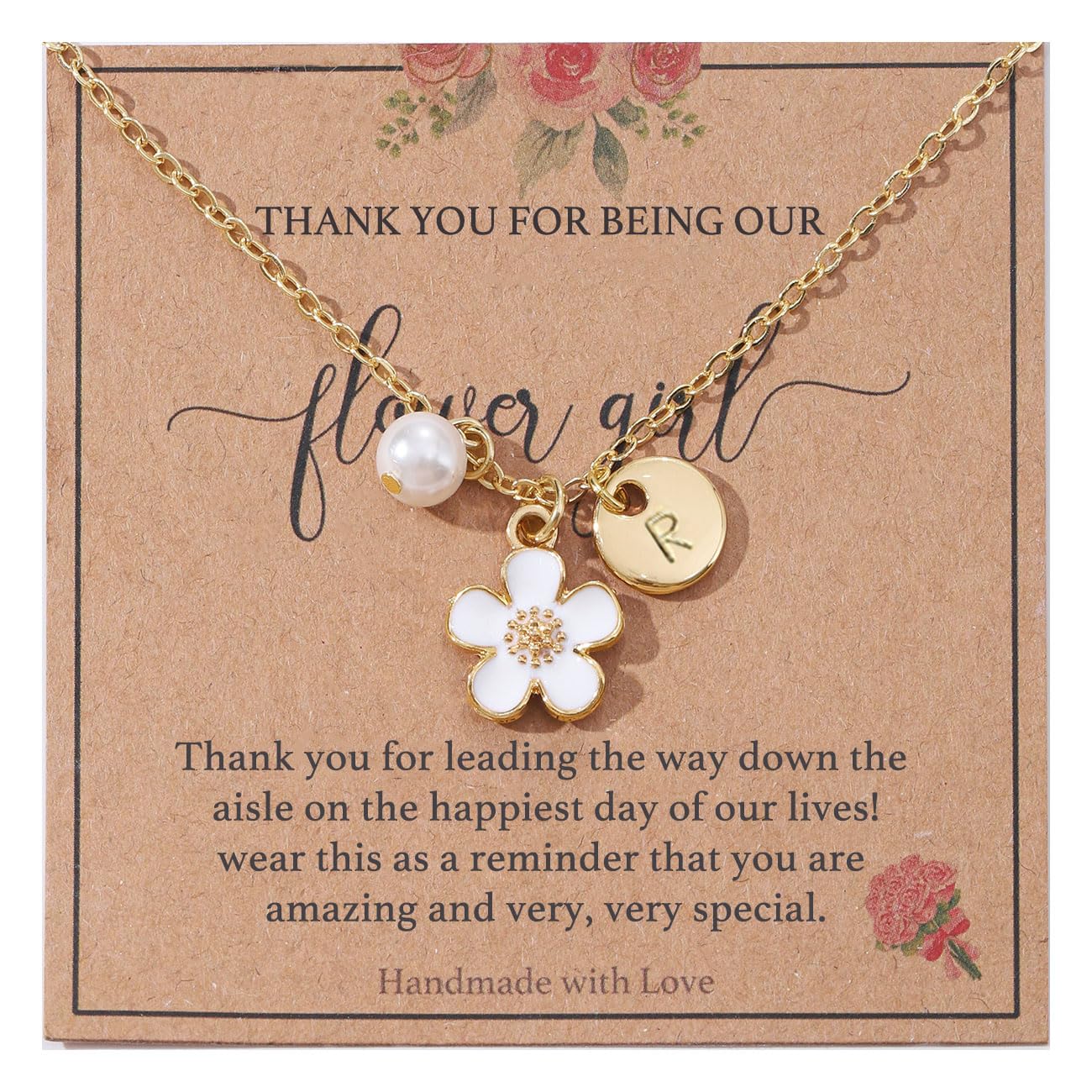 Initial A-Z Letter Necklace for Flower Girl,14K Personalized Proposal Gifts for Flower Girl On Wedding Bridal Shower Party