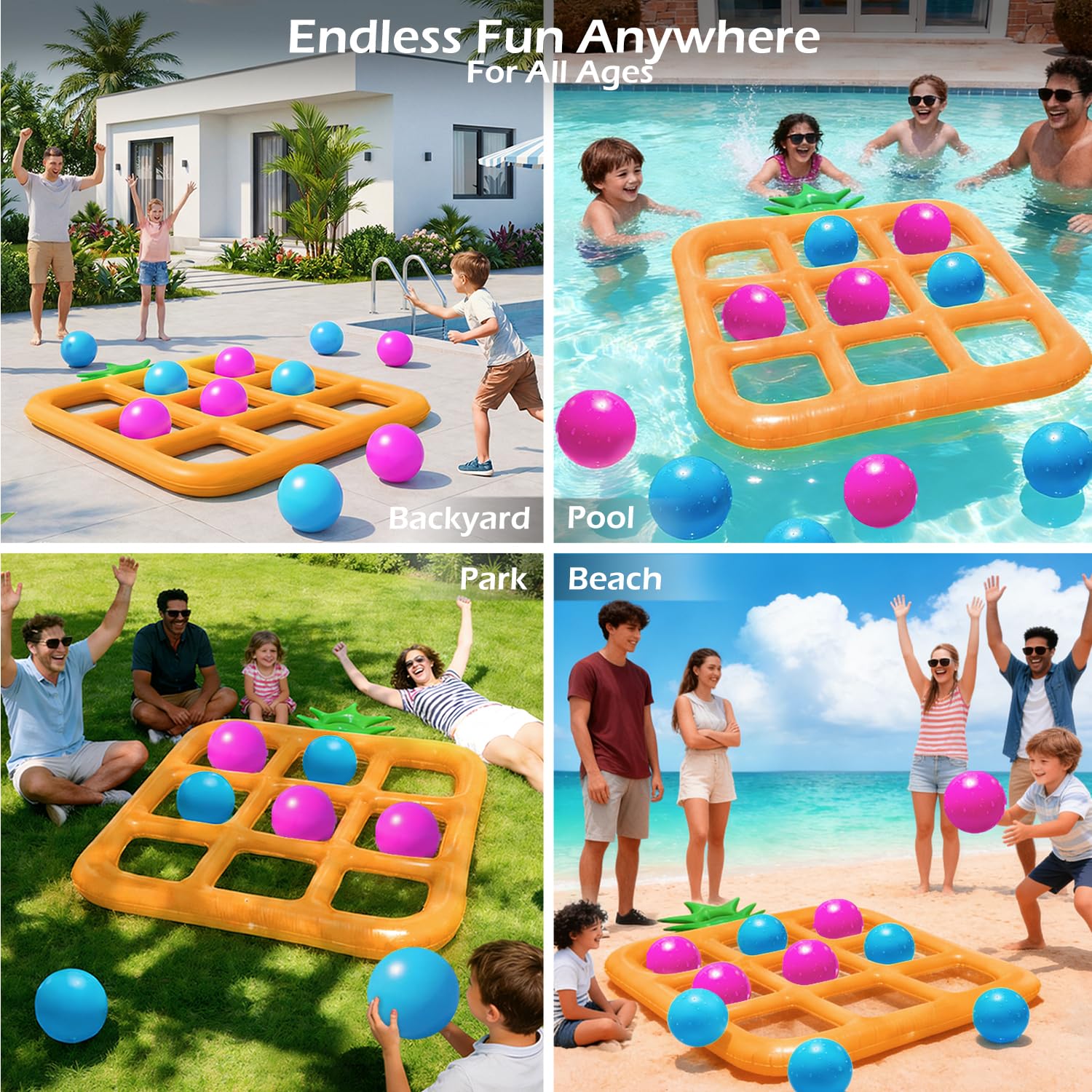 Jasonwell Tic-TAC-Toe Pool Toys Games - Giant Floating Tic TAC Toe Game Float with 10 Balls Pineapple Pool Game Party Toy Floats Yard Field Day Games Outdoor Beach Toys for Adults Teens Kids (Orange)