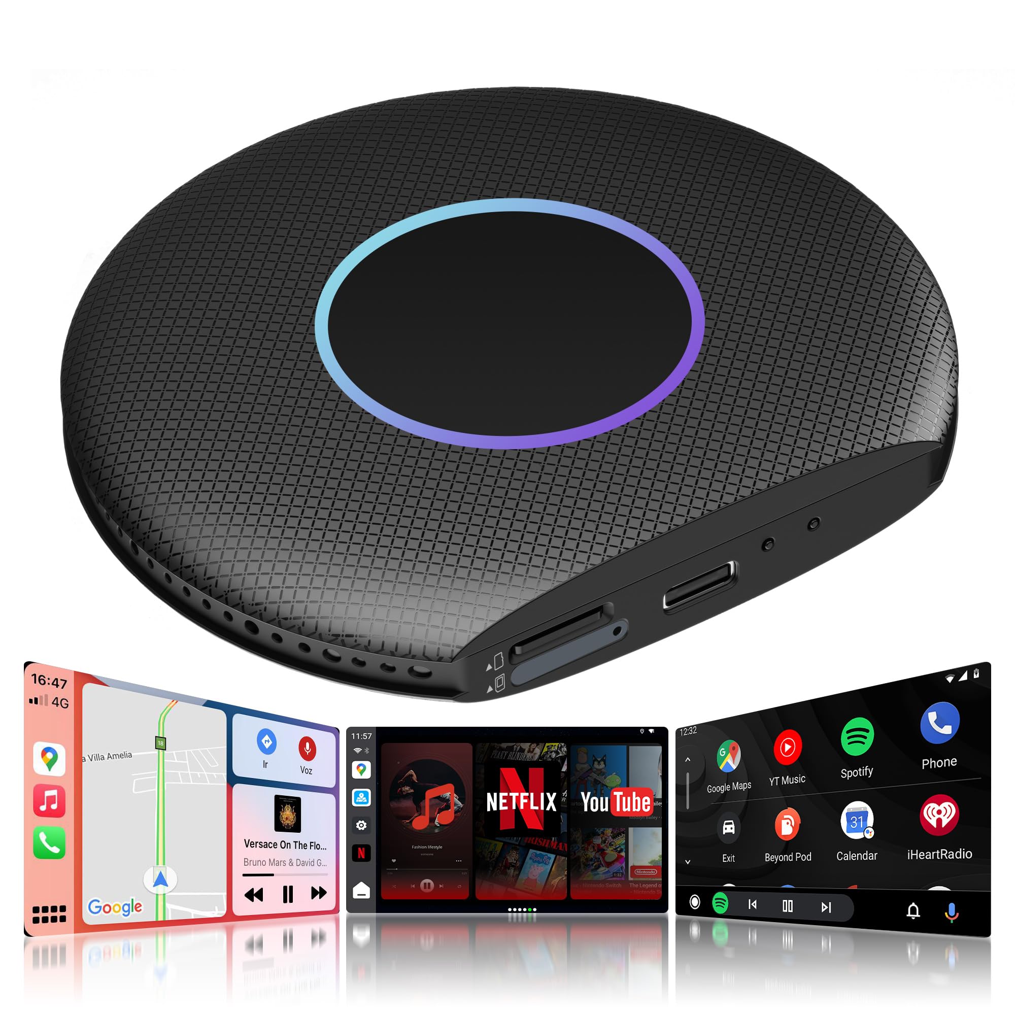 Magic Box CarPlay & Wireless Android Auto Adapter, Full Android OS, Built-in 4G LTE, AI Box Adapter, Plug & Play, Drivechat with AI Skills, WiFi, Bluetooth, Fits for OEM Wired CarPlay Cars(4GB+64GB)