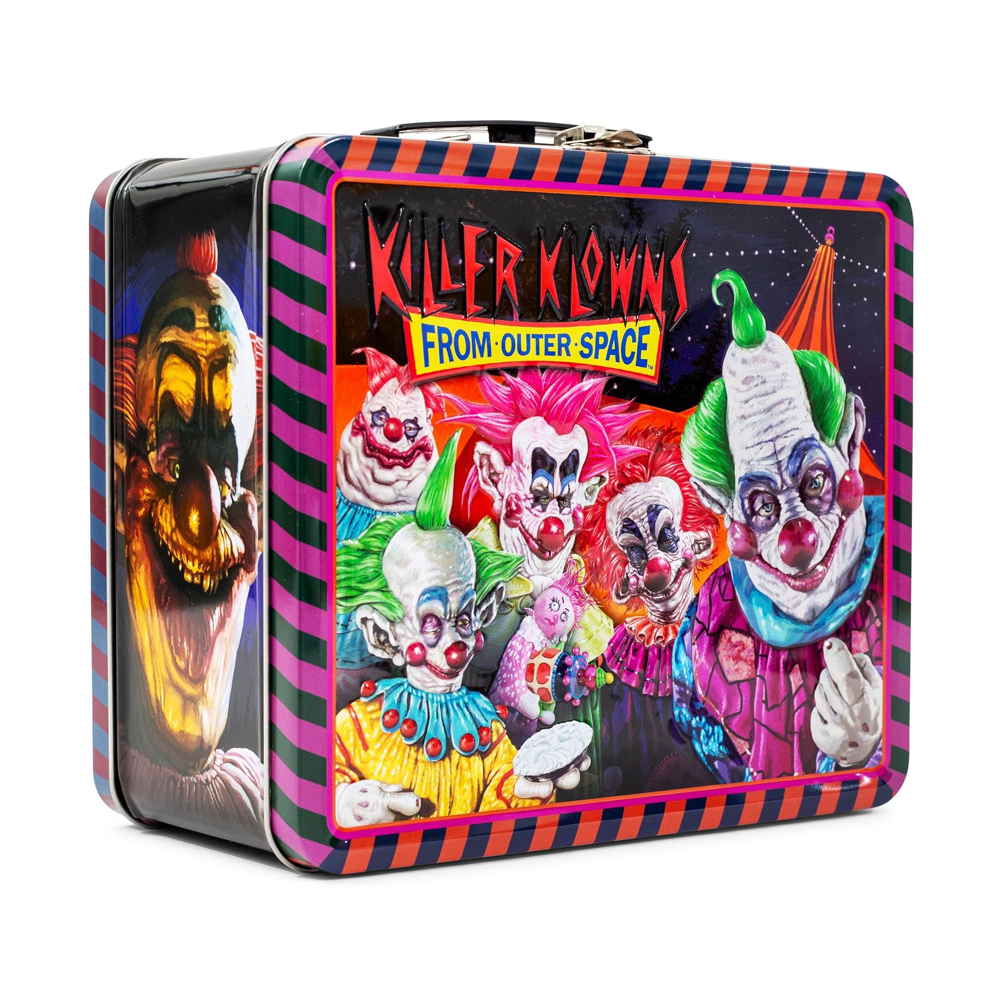 Killer Klowns From Outer Space Retro-Style Metal Tin Lunch Box | Reusable Storage Box Organizer With Handle