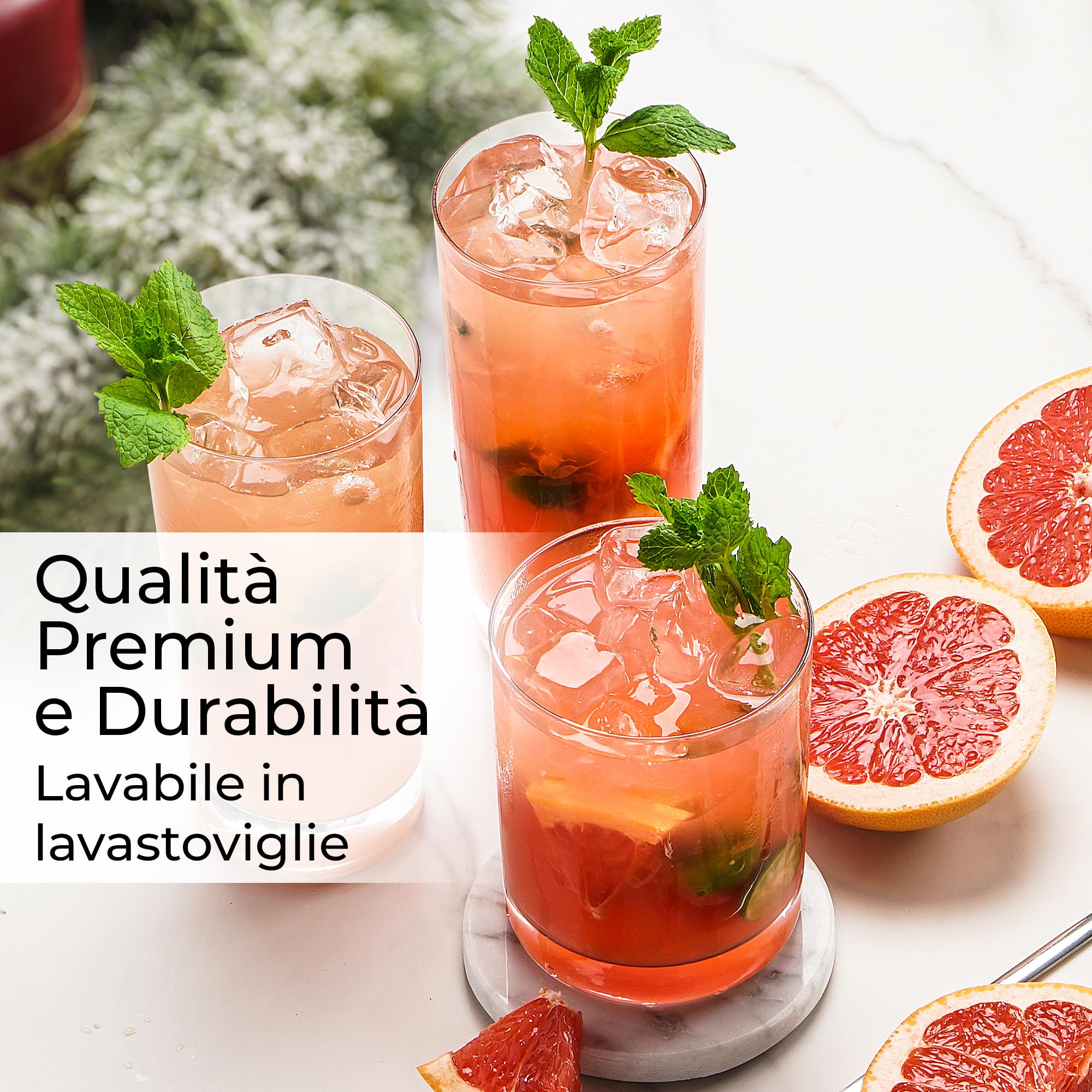 MIAMIO - Set di 12 bicchieri per bere / 6 bicchieri piccoli da 370 ml e 6 bicchieri grandi da 450 ml per acqua, cocktail, tè e birra - Lavabili in lavastoviglie