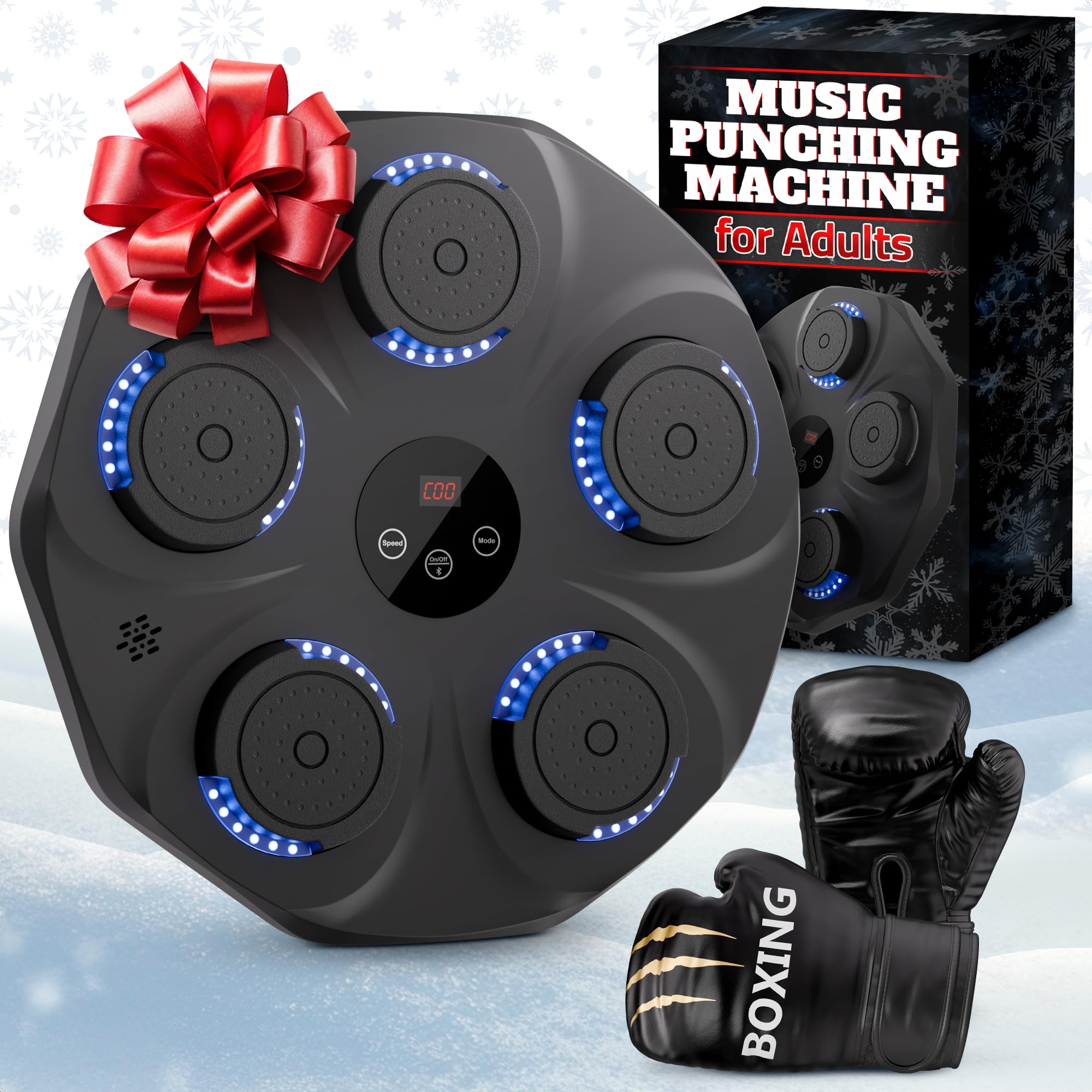 Music Boxing Machine for Adults - Music Boxing Game Wall Bluetooth Punching Machine for Adults with Gloves, Shock Absorbing Pads, 9 Modes & 9 Speeds