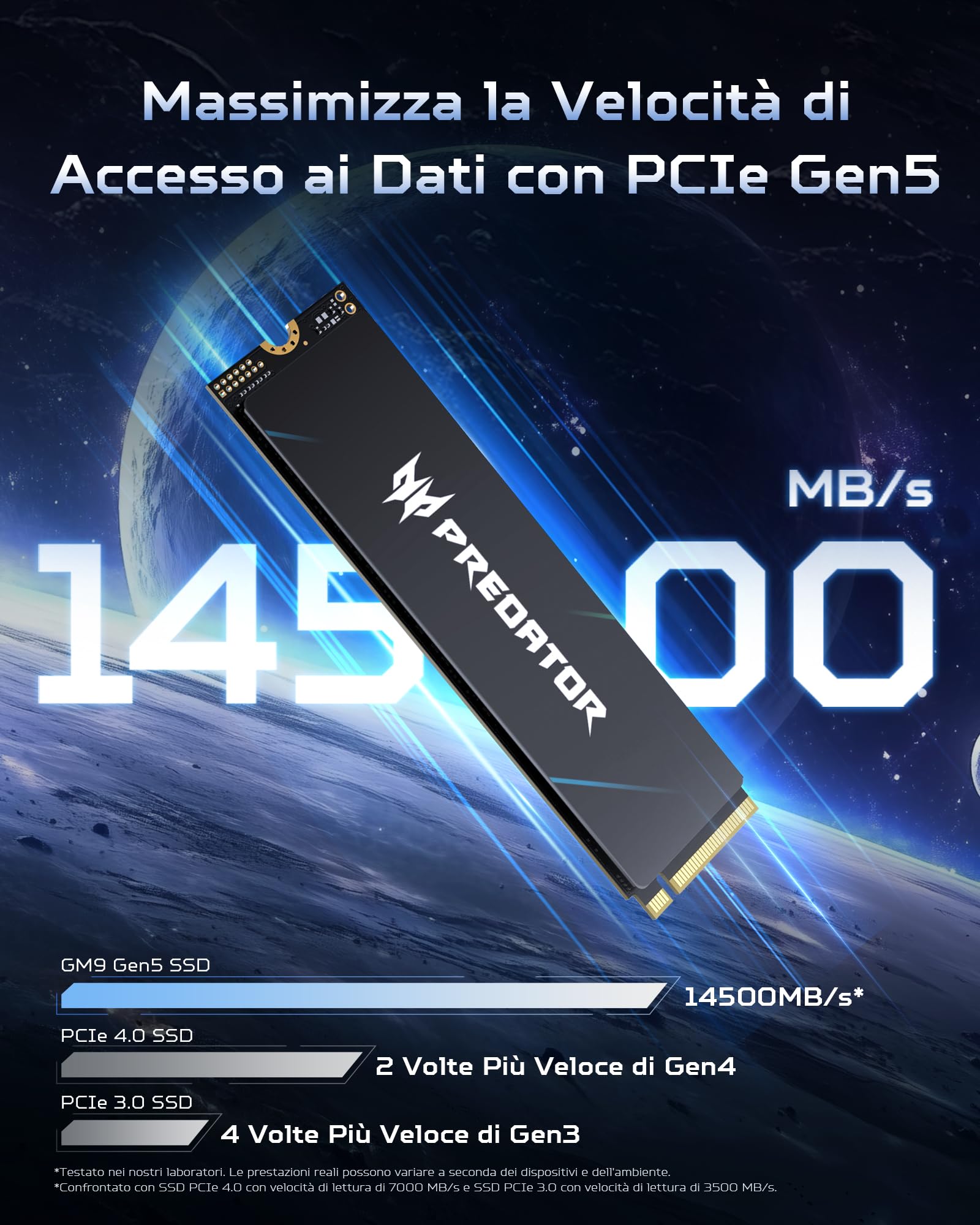 Acer Predator GM9 M.2 NVMe SSD 1TB PCIe 5.0 – Velocità di lettura fino a 14500 MB/s – Disco interno Gen5 per uso professionale – Alimentazione per il gioco compatibile con PC e laptop.