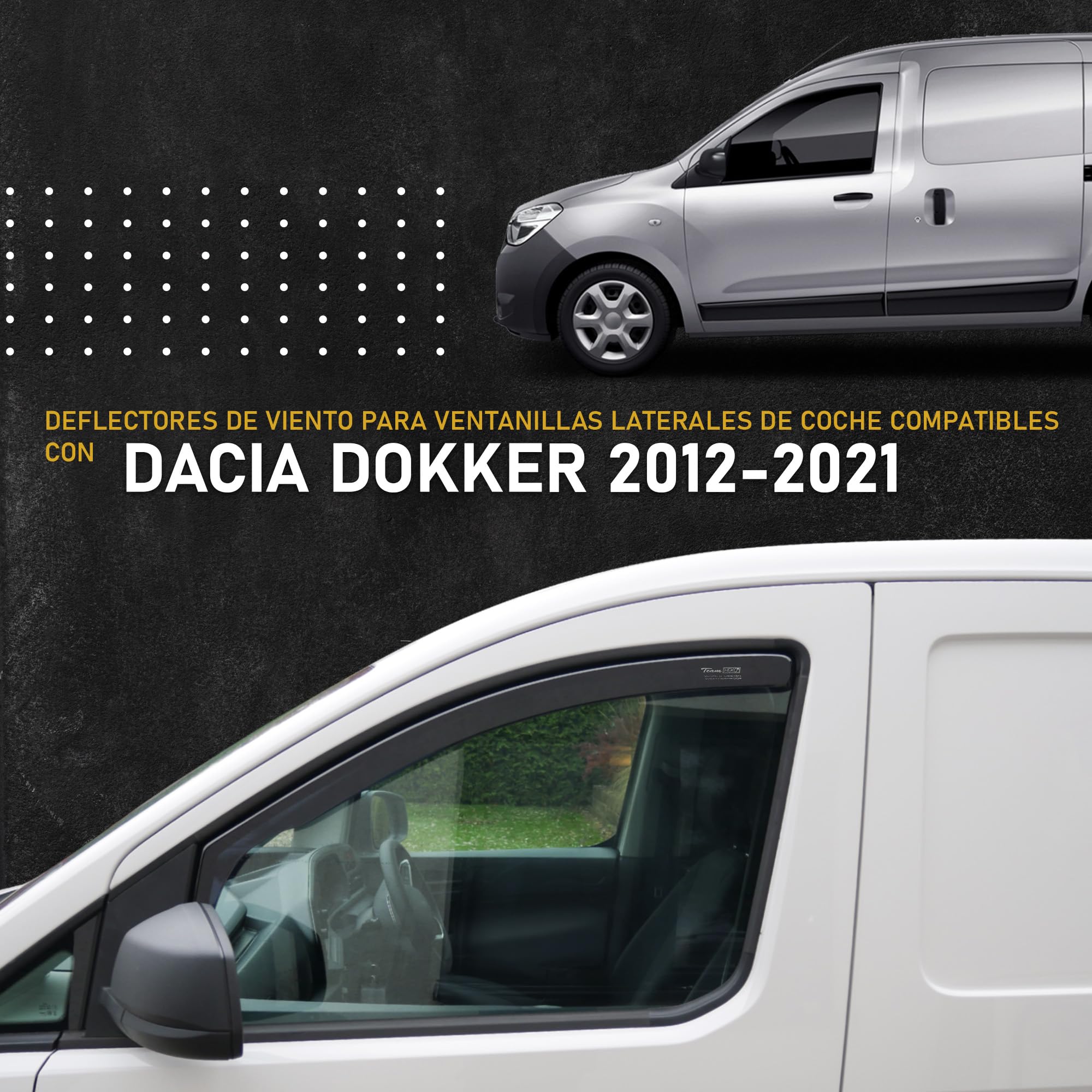HEKO - Compatible con Dacia Dokker 2012-2021 Deflectores Para Ventanas Laterales; Delanteros; Dos Piezas; Deflectores de Aire Antilluvia, Oscurecidos, Aerodinámicos; Instalación Rápida y Sencilla