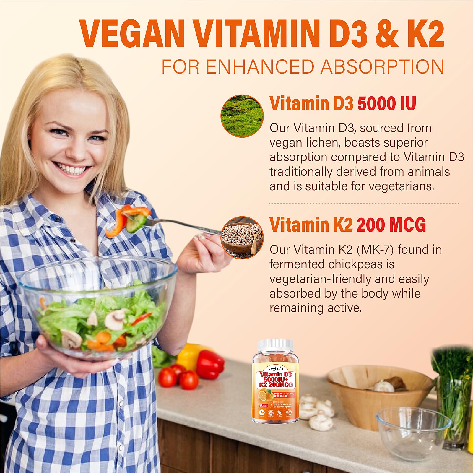 Vitamin D3 K2 Gummies for Adults - Vitamin D3 5000IU & K2(MK-7) 200mcg — Amazon image 3